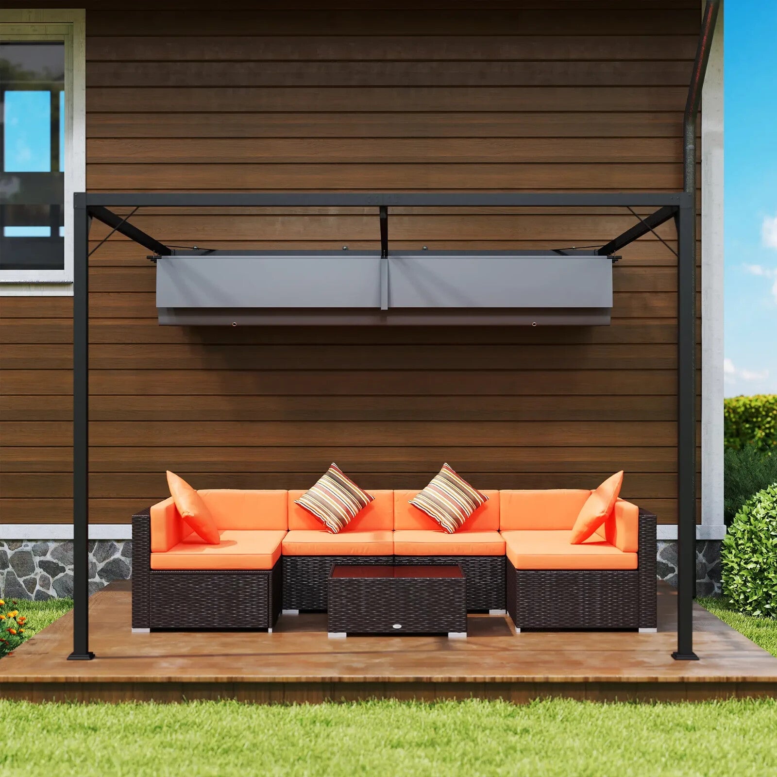 Gazebo Pergola Retractable Roof Sun Shelter Canopy with Adjustable Hight Grey - Home and Garden Furniture Shop - rustic - furniture