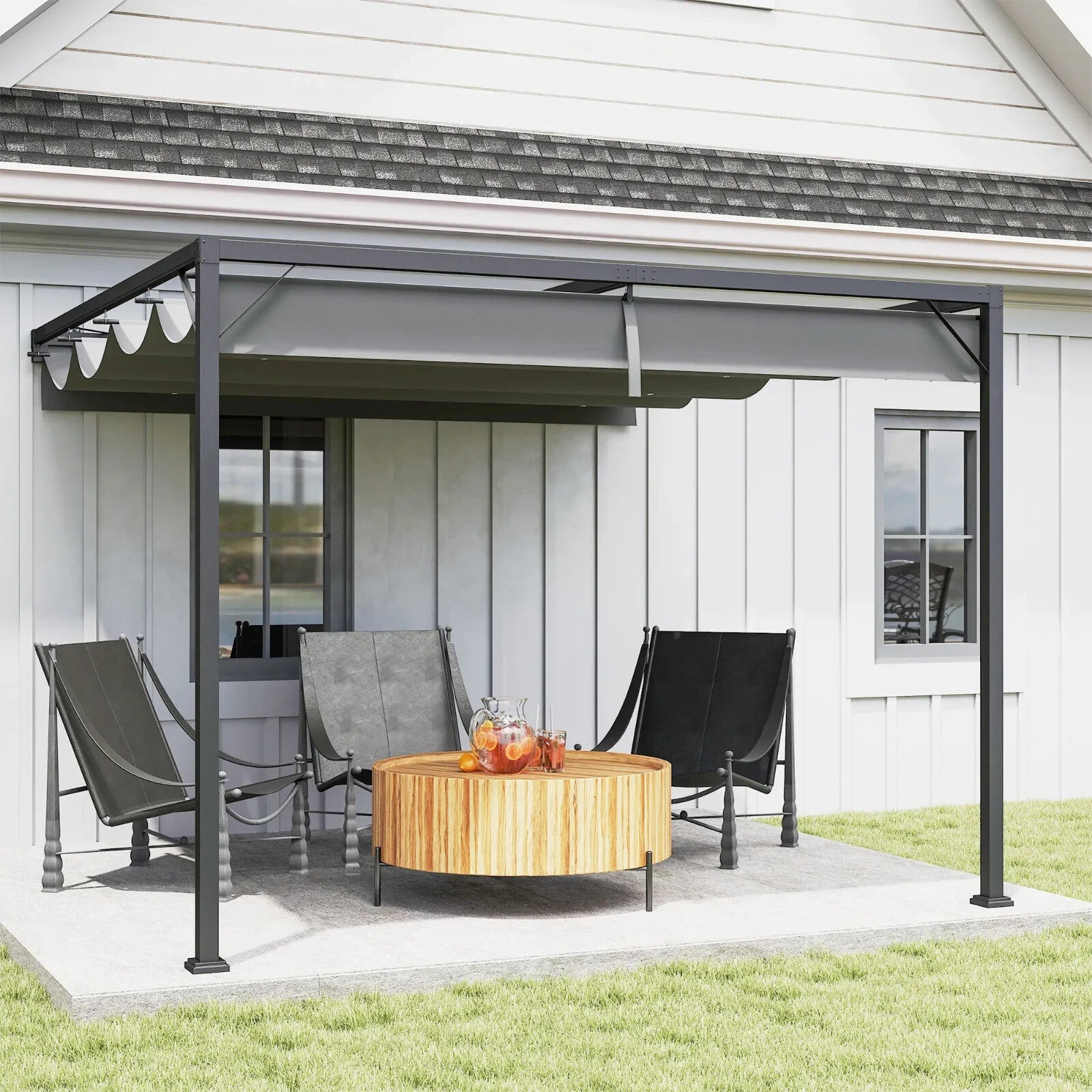 Gazebo Pergola Retractable Roof Sun Shelter Canopy with Adjustable Hight Grey - Home and Garden Furniture Shop - rustic - furniture