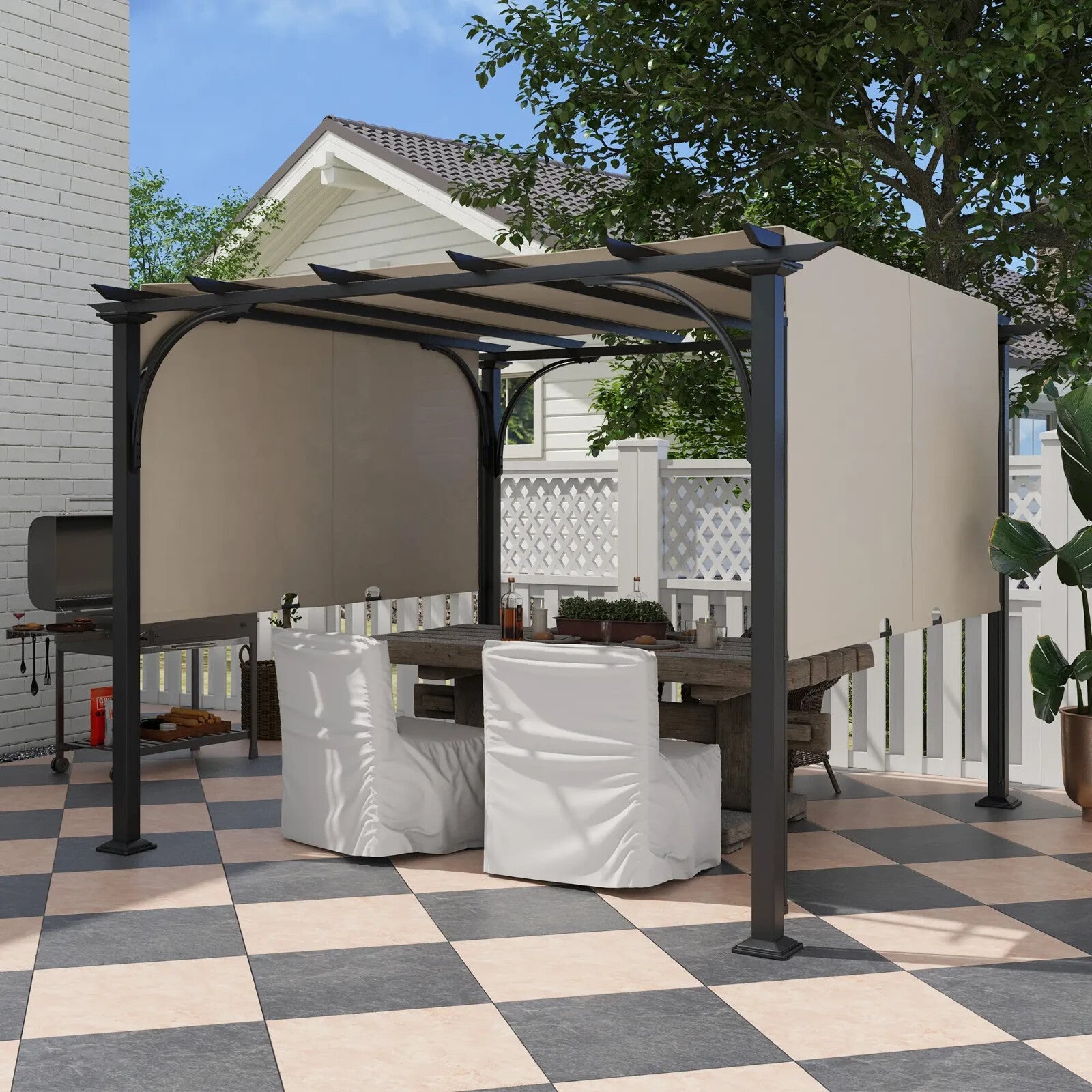 Gazebo Pergola Sun Shelter Canopy with Adjustable Height & Drawstring Beige - Home and Garden Furniture Shop - rustic - furniture
