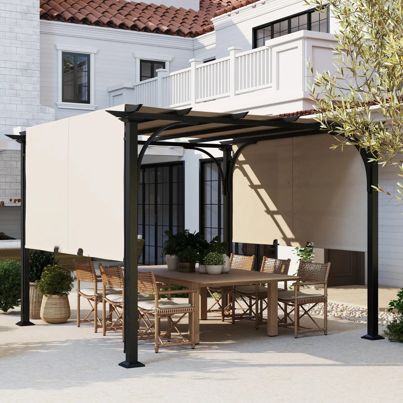 Gazebo Pergola Sun Shelter Canopy with Adjustable Height & Drawstring Beige - Home and Garden Furniture Shop - rustic - furniture