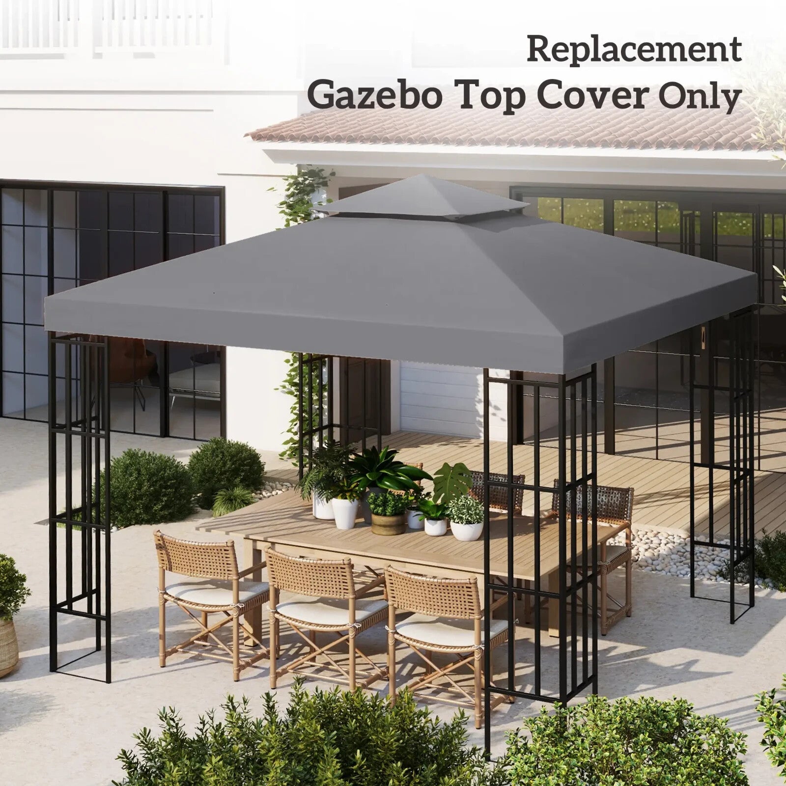 Gazebo Replacement Canopy Top Double Tier Pavilion Roof Polyester Deep Grey - Home and Garden Furniture Shop - rustic - furniture