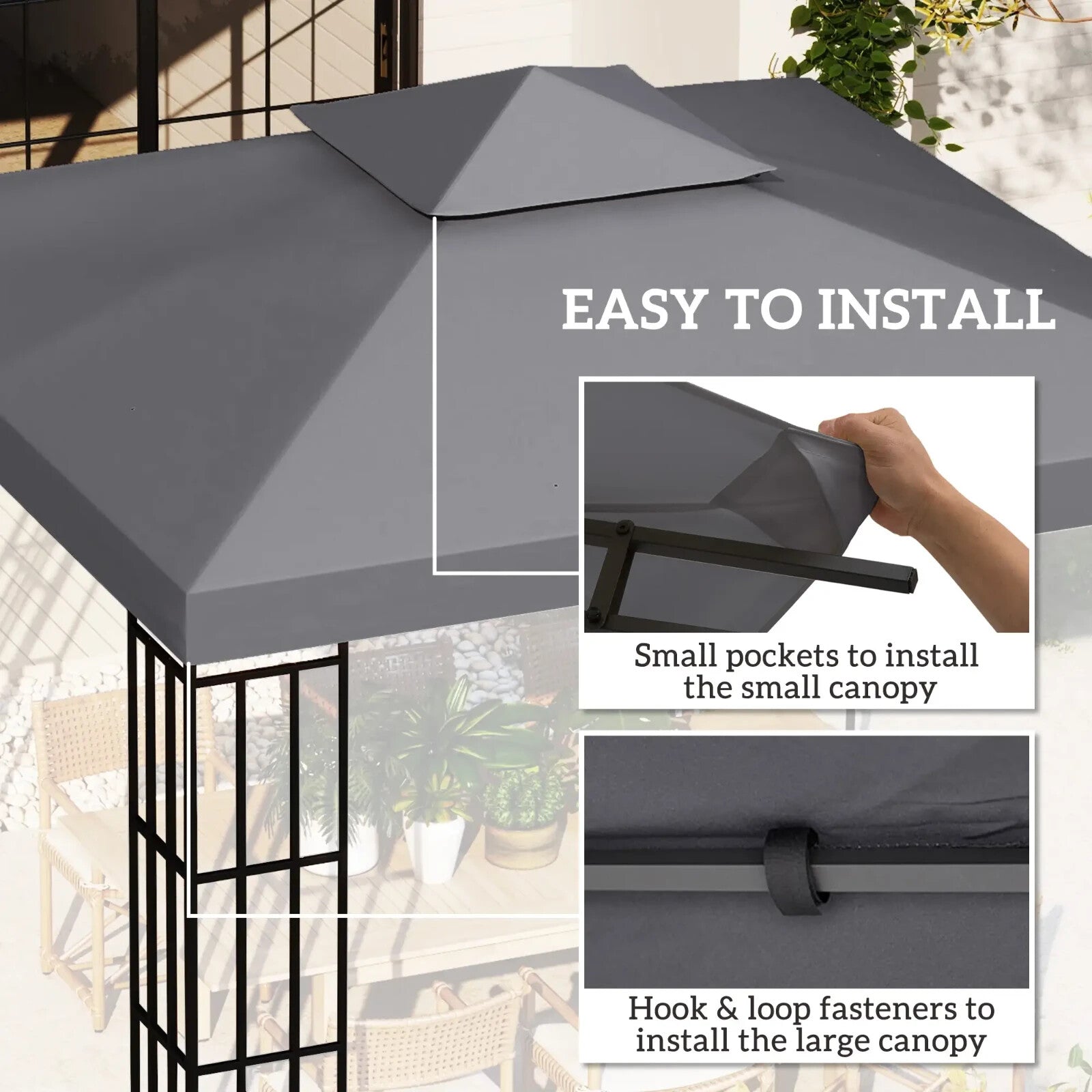 Gazebo Replacement Canopy Top Double Tier Pavilion Roof Polyester Deep Grey - Home and Garden Furniture Shop - rustic - furniture