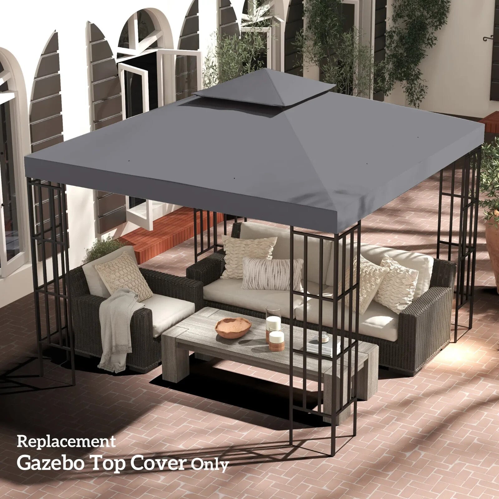 Gazebo Replacement Canopy Top Double Tier Pavilion Roof Polyester Deep Grey - Home and Garden Furniture Shop - rustic - furniture