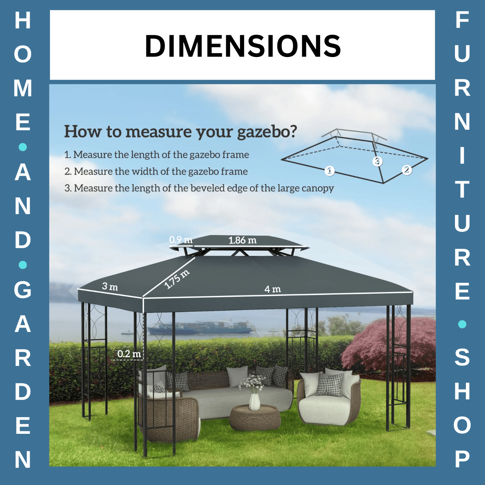 Gazebo Replacement Canopy Top Rectangular Two Tier Roof Water Resistant Grey - Home and Garden Furniture Shop - rustic - furniture