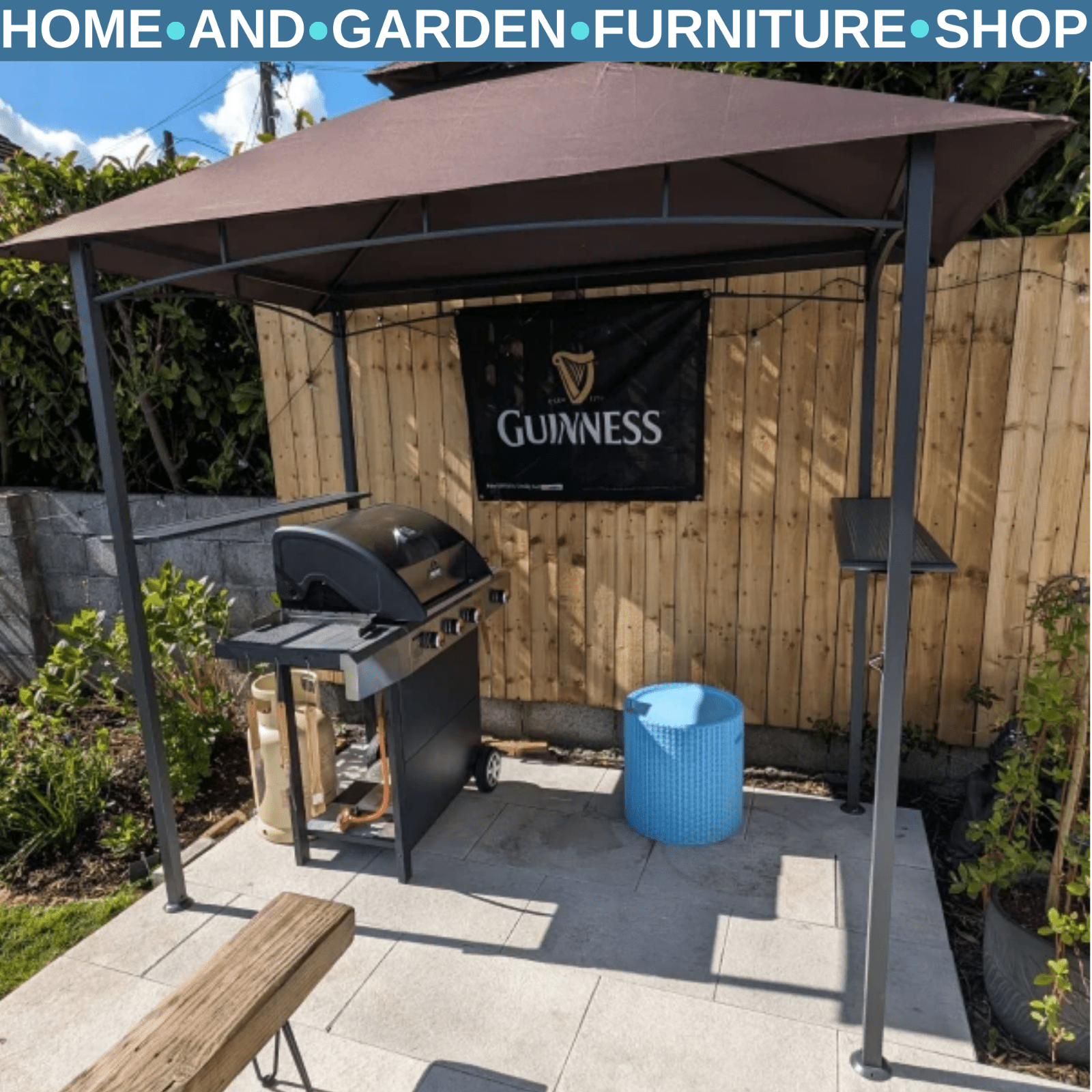 Gazebo Tent 2 - Tier Sun Shelter Canopy with Side Shelves & Barbecue Grill Brown - Home and Garden Furniture Shop - rustic - furniture