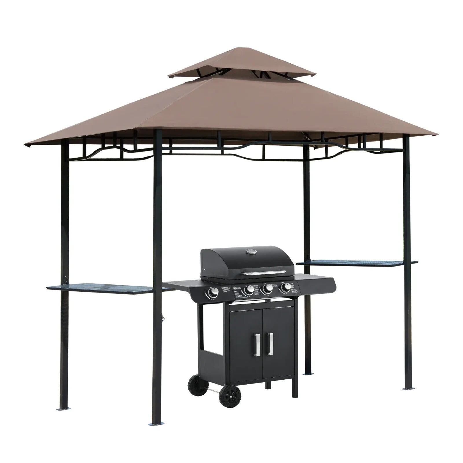 Gazebo Tent 2 - Tier Sun Shelter Canopy with Side Shelves & Barbecue Grill Brown - Home and Garden Furniture Shop - rustic - furniture