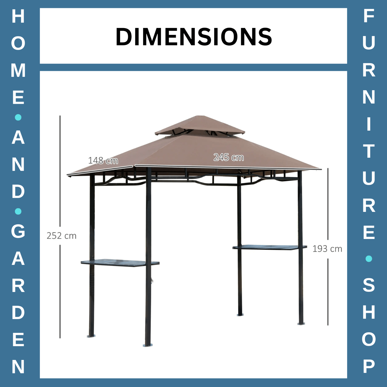 Gazebo Tent 2 - Tier Sun Shelter Canopy with Side Shelves & Barbecue Grill Brown - Home and Garden Furniture Shop - rustic - furniture