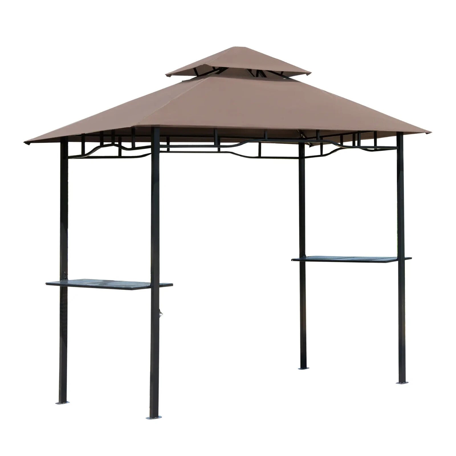 Gazebo Tent 2 - Tier Sun Shelter Canopy with Side Shelves & Barbecue Grill Brown - Home and Garden Furniture Shop - rustic - furniture