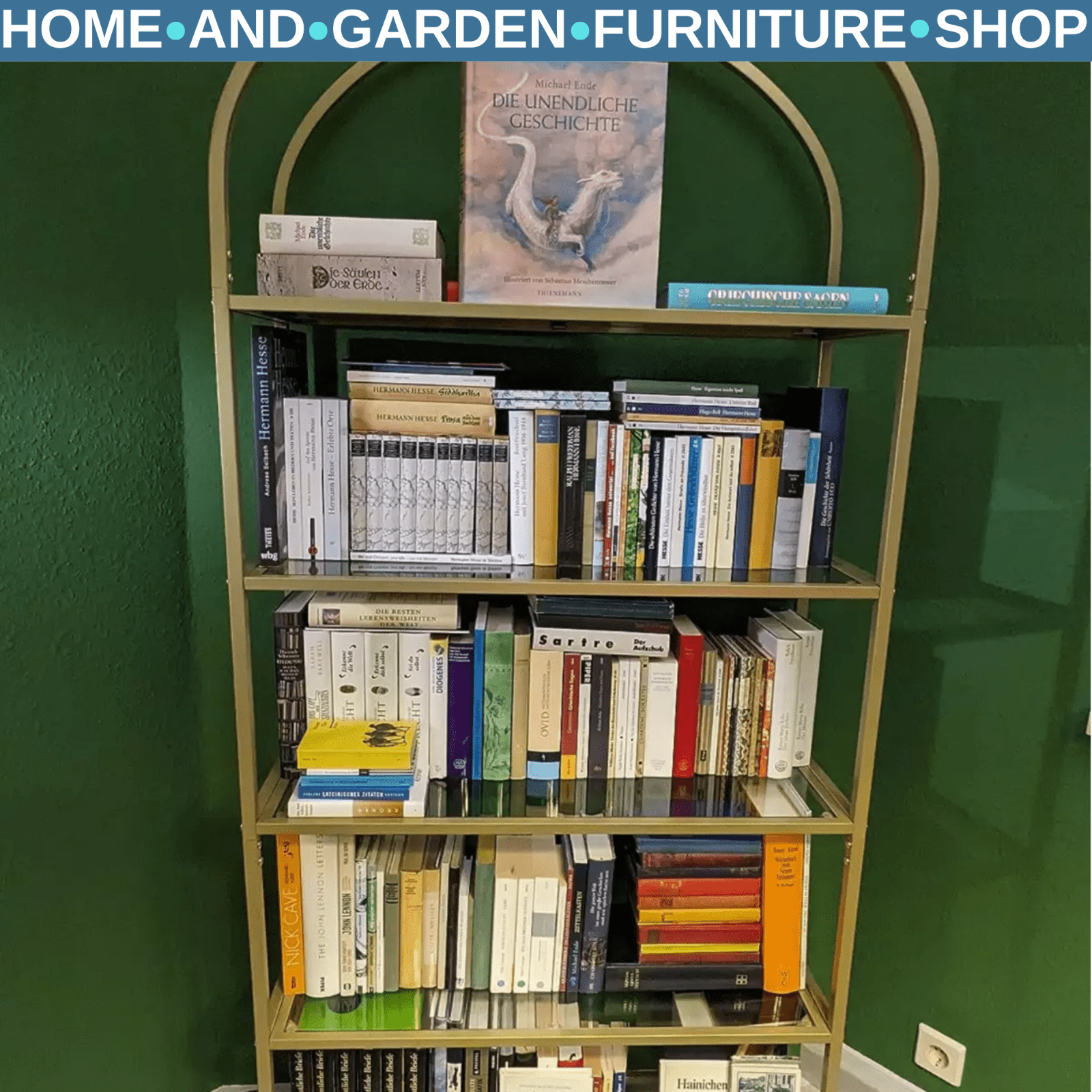 Gold Shelving Unit Display Cabinet Storage Glass Large Bookcase Vintage Metal UK - Home and Garden Furniture Shop - rustic - furniture