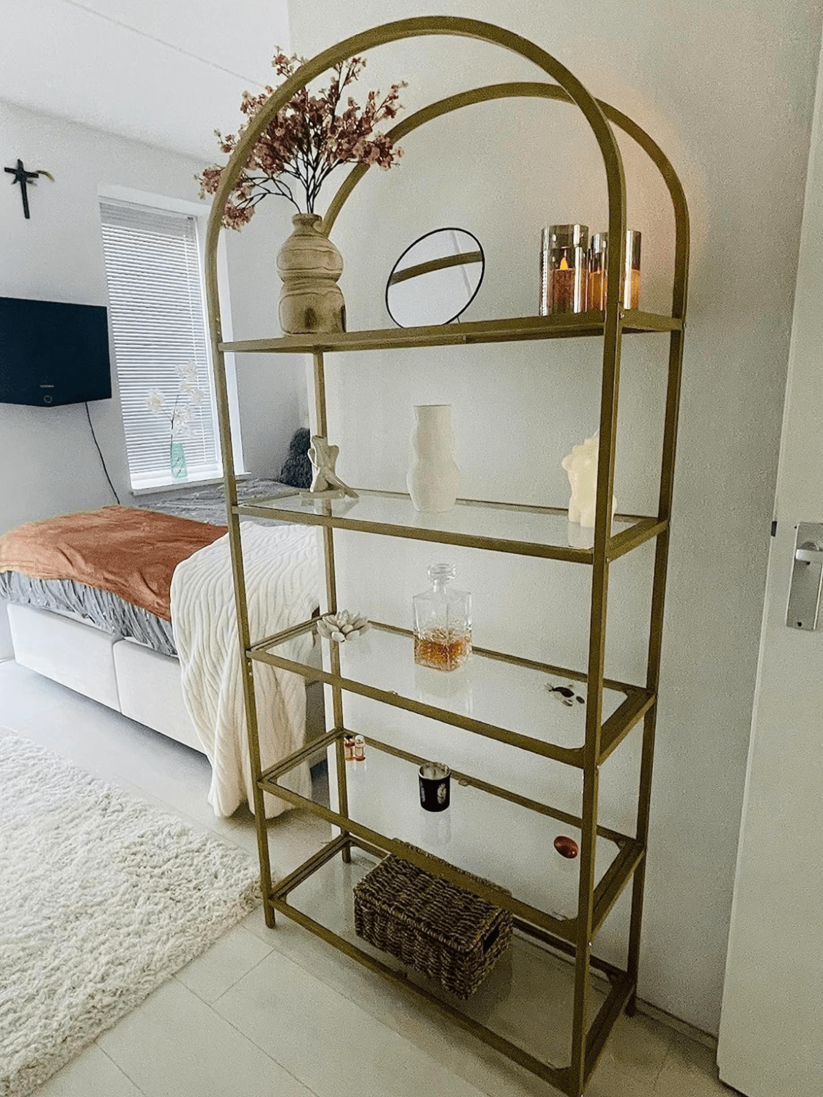 Gold Shelving Unit Display Cabinet Storage Glass Large Bookcase Vintage Metal UK - Home and Garden Furniture Shop - rustic - furniture