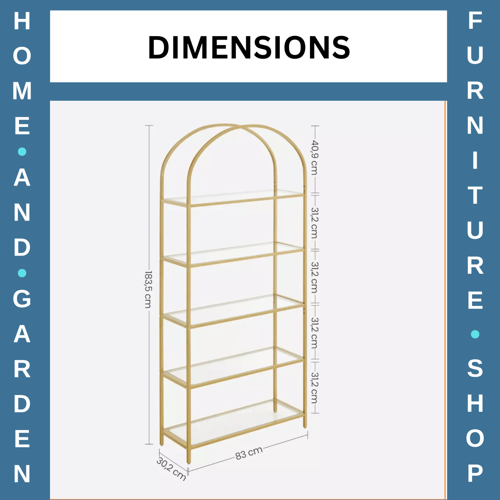 Gold Shelving Unit Display Cabinet Storage Glass Large Bookcase Vintage Metal UK - Home and Garden Furniture Shop - rustic - furniture