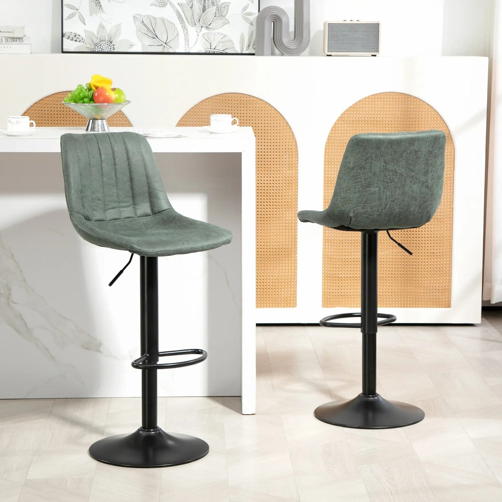 Green Bar Stools Set Of 2 360 Swivel Seat Retro Tub Counter Metal Frame Footrest - Home and Garden Furniture Shop - rustic - furniture