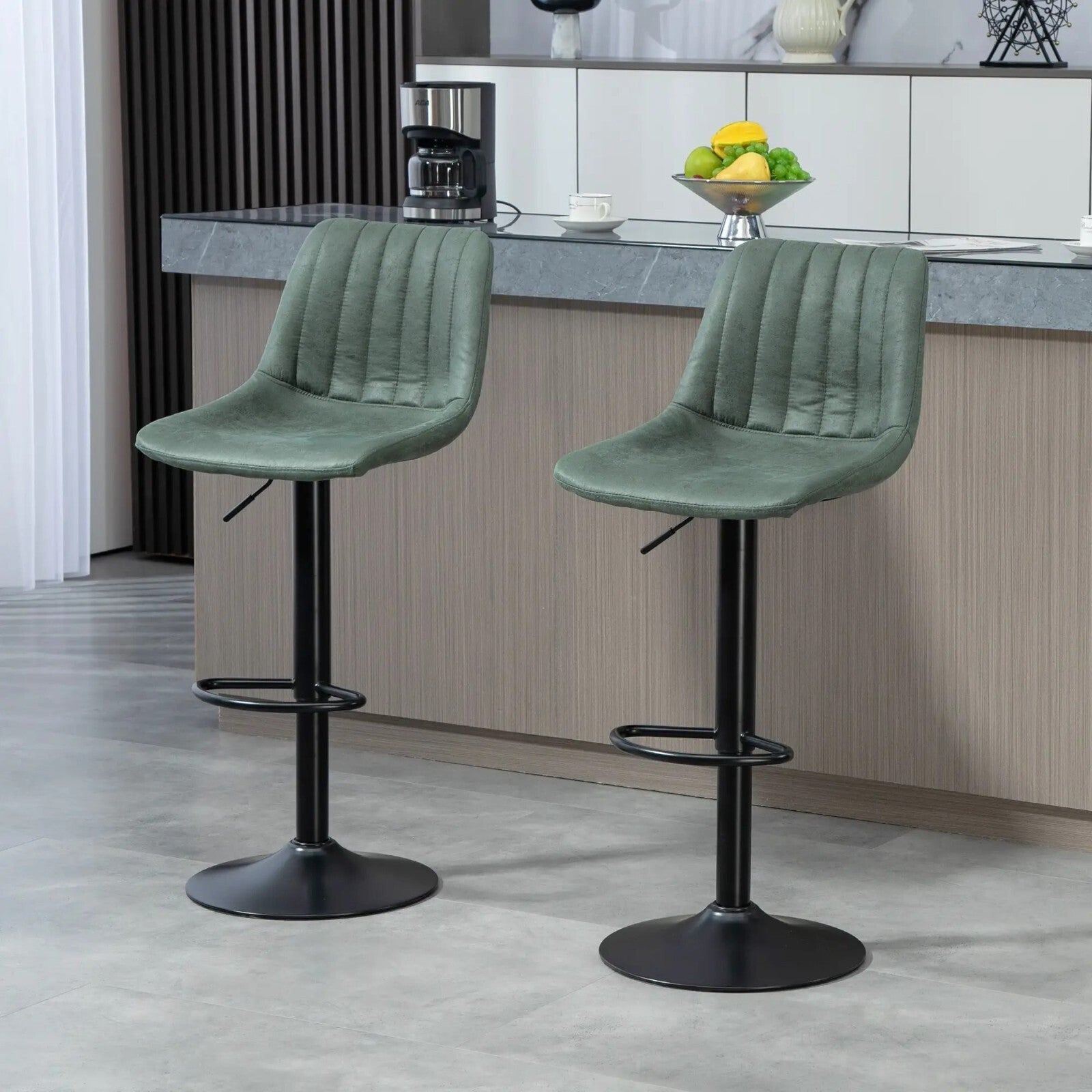 Green Bar Stools Set Of 2 360 Swivel Seat Retro Tub Counter Metal Frame Footrest - Home and Garden Furniture Shop - rustic - furniture