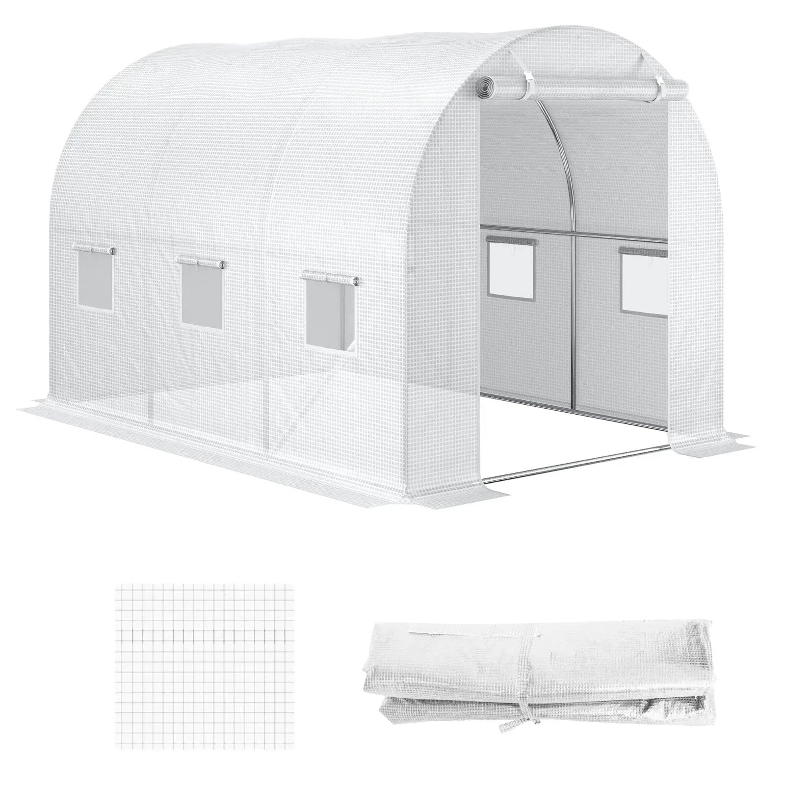 Greenhouse Replacement Cover For Tunnel Walk In W/ Roll - Up & Zipper Door White - Home and Garden Furniture Shop - rustic - furniture