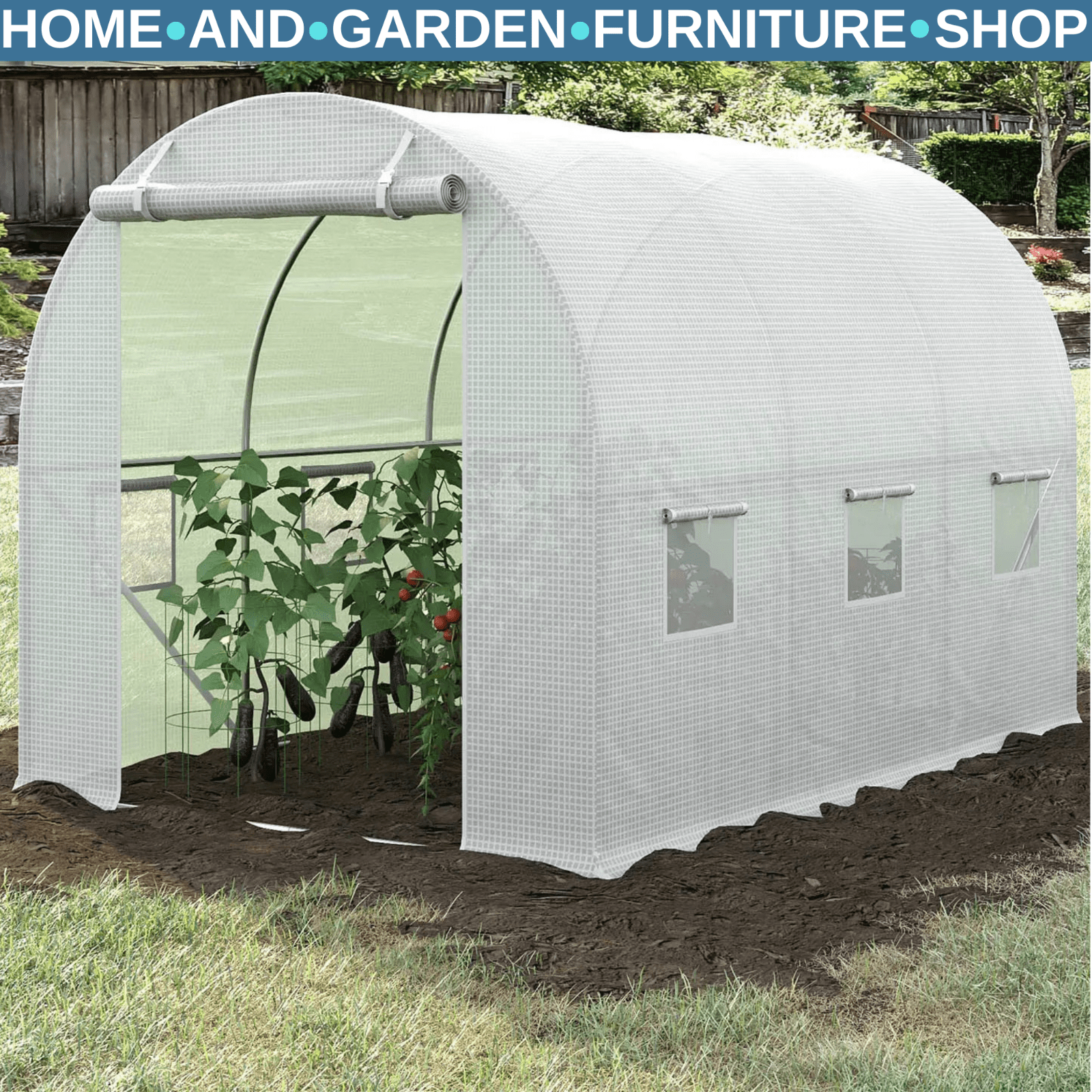 Greenhouse Replacement Cover For Tunnel Walk In W/ Roll - Up & Zipper Door White - Home and Garden Furniture Shop - rustic - furniture