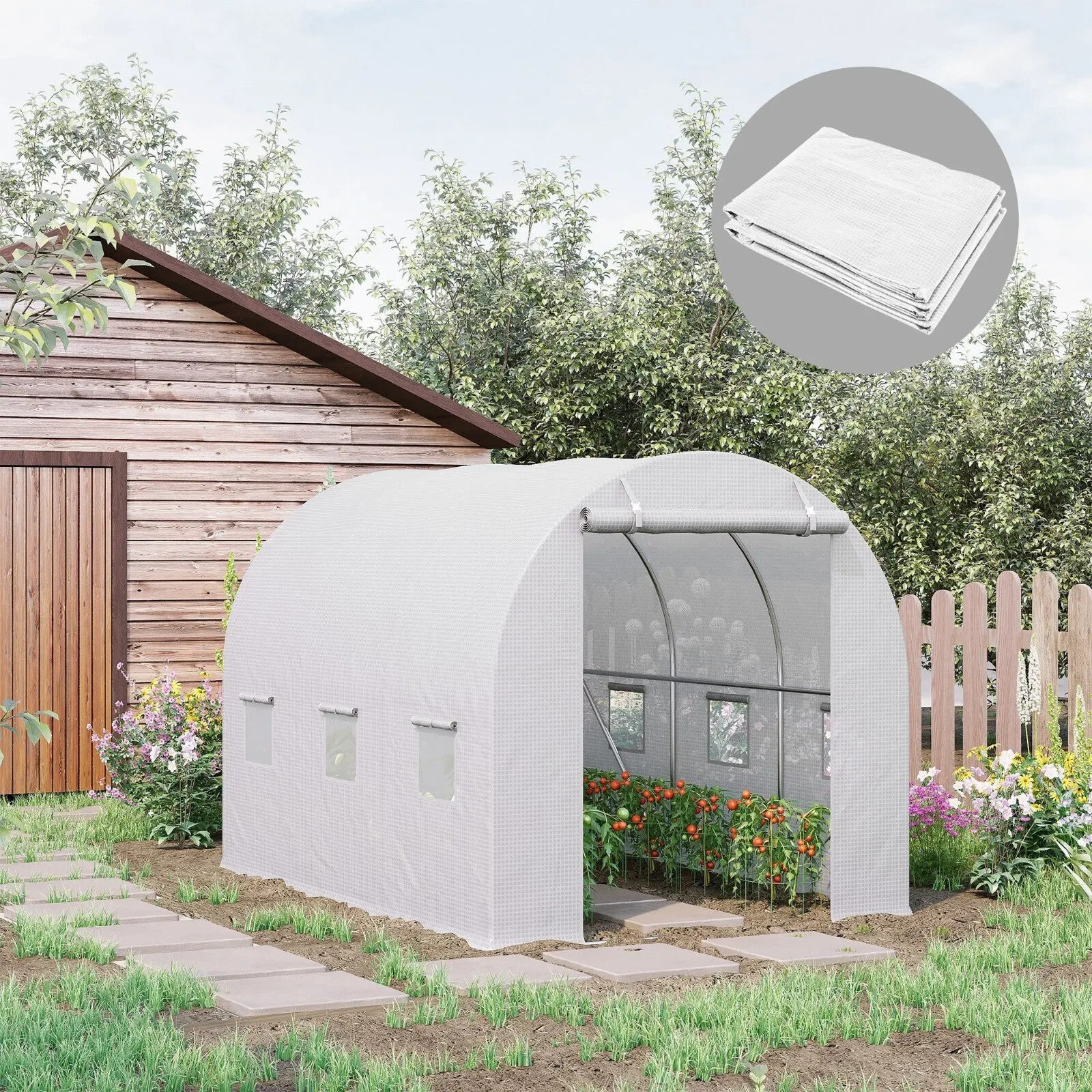 Greenhouse Replacement Cover For Tunnel Walk In W/ Roll - Up & Zipper Door White - Home and Garden Furniture Shop - rustic - furniture