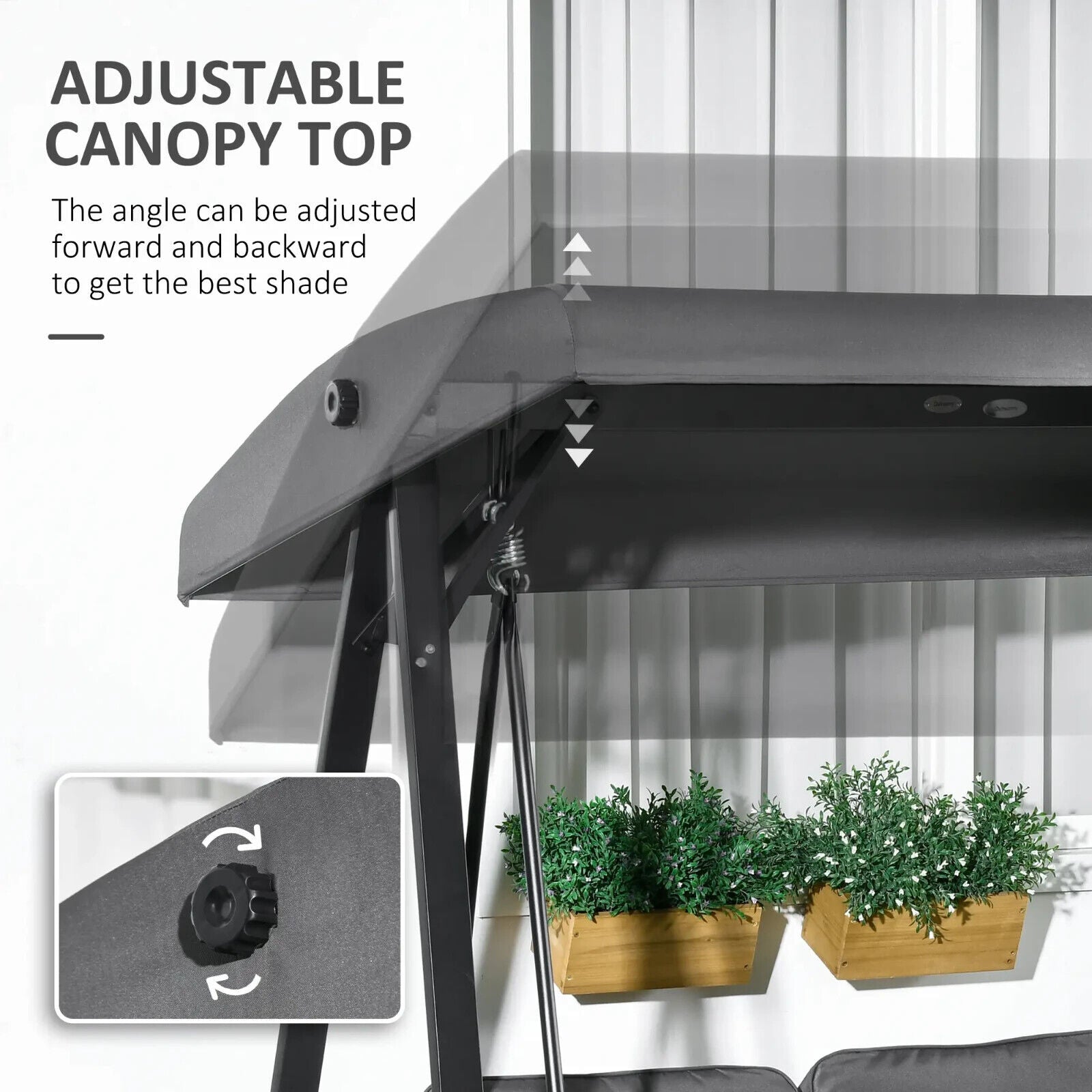 Grey 2 Seater Garden Outdoor Swing Chair Hammock Adjustable Canopy Patio Bench - Home and Garden Furniture Shop - #rustic - furniture#
