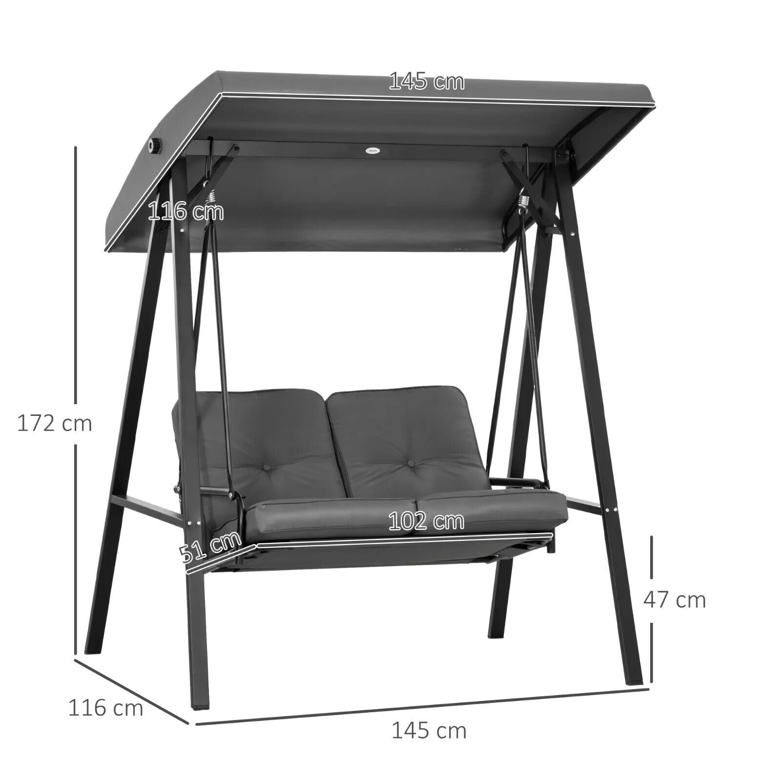 Grey 2 Seater Garden Outdoor Swing Chair Hammock Adjustable Canopy Patio Bench - Home and Garden Furniture Shop - #rustic - furniture#