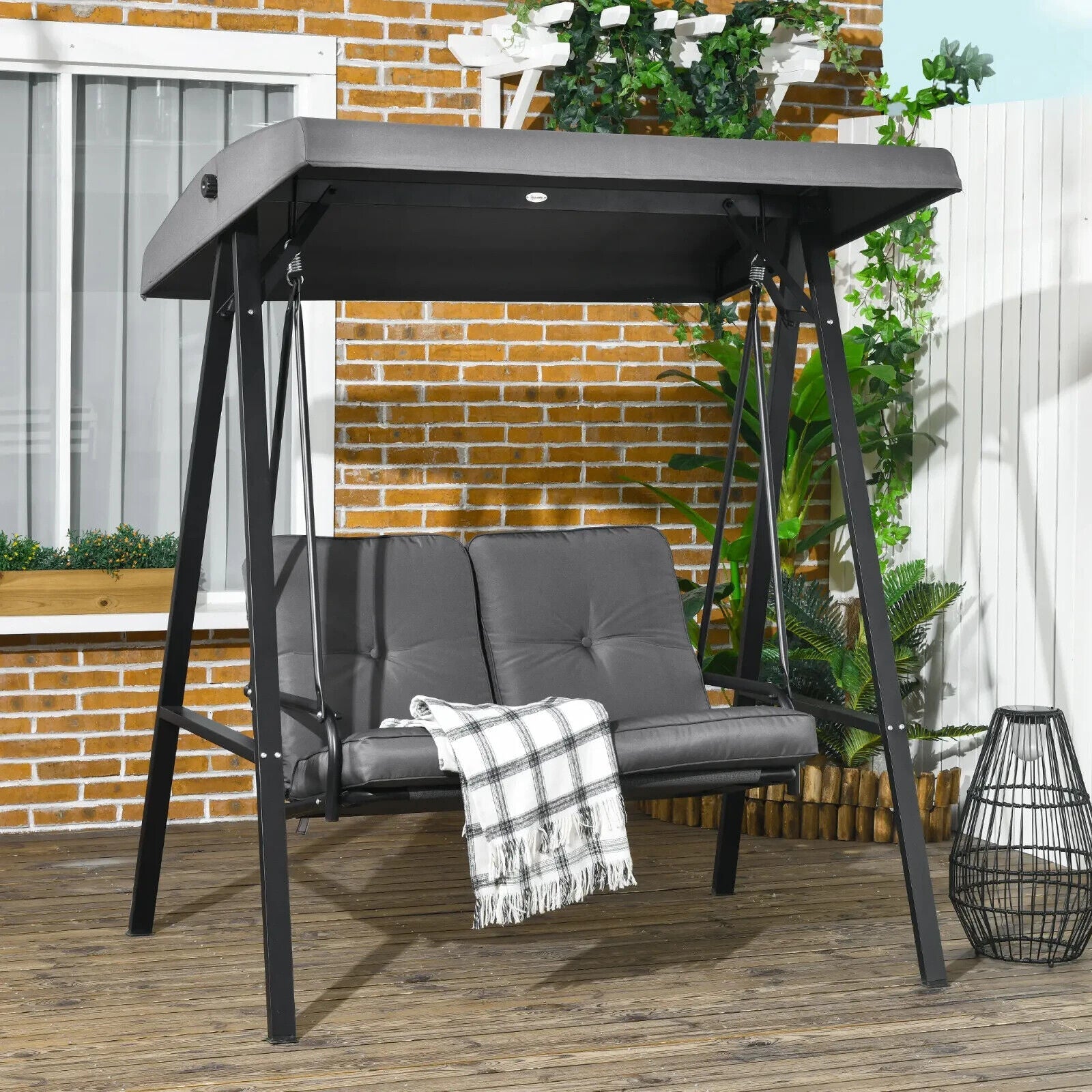 Grey 2 Seater Garden Outdoor Swing Chair Hammock Adjustable Canopy Patio Bench - Home and Garden Furniture Shop - #rustic - furniture#