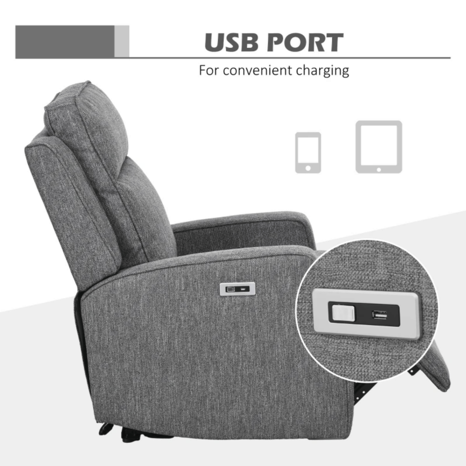 Grey Electric Armchair Fabric Recliner Chair USB Port Sofa Footrest Comfy Seat - Home and Garden Furniture Shop - rustic - furniture