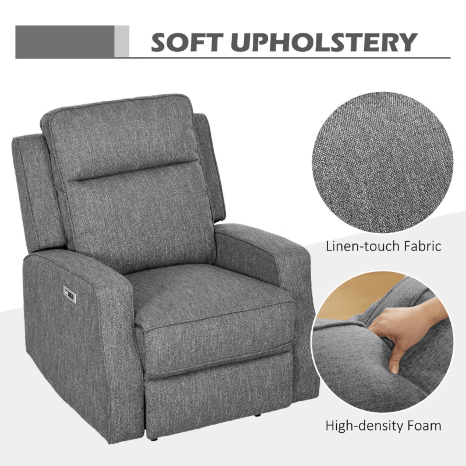 Grey Electric Armchair Fabric Recliner Chair USB Port Sofa Footrest Comfy Seat - Home and Garden Furniture Shop - rustic - furniture