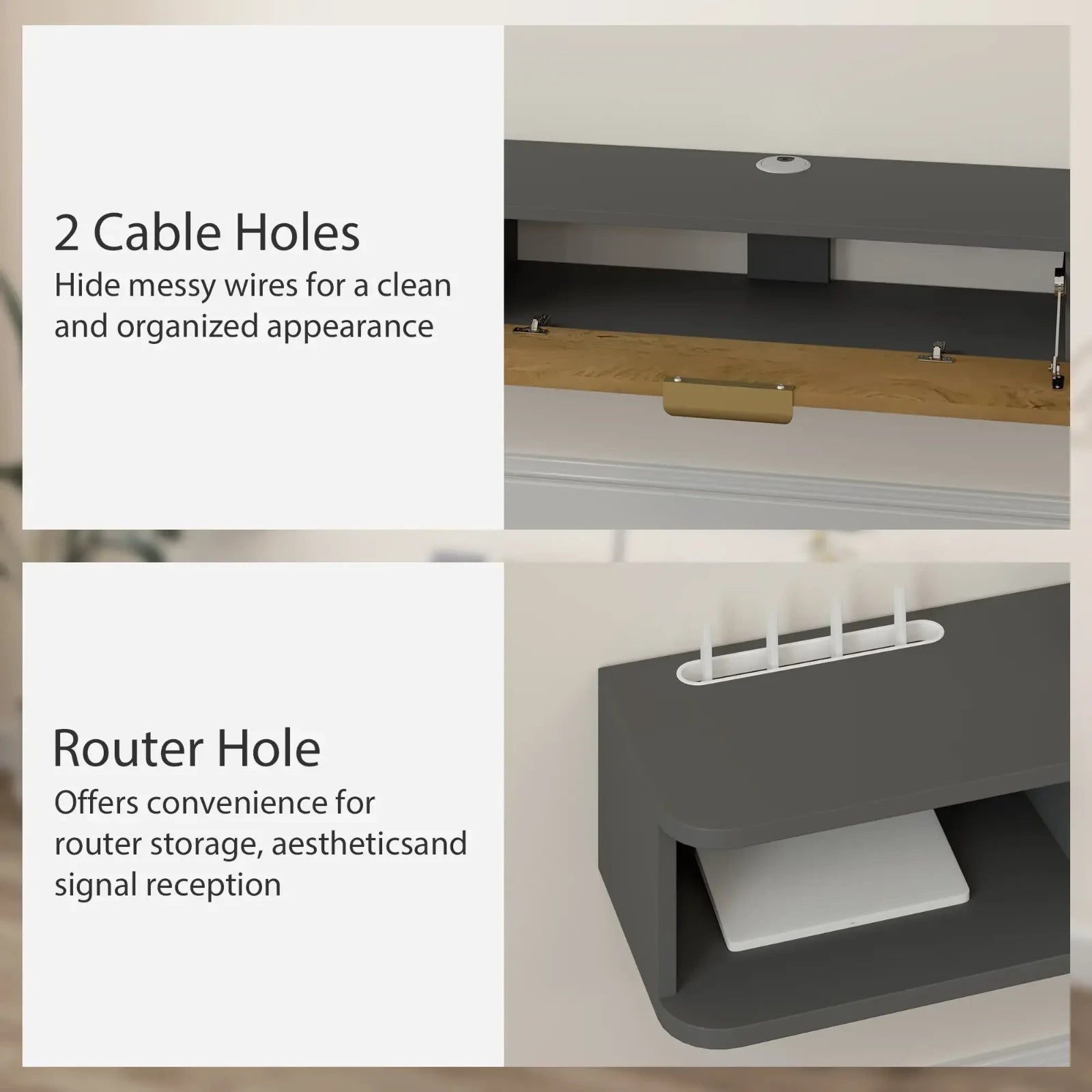 Grey Floating TV Unit Cabinet Stand for 65 Inch TVs 140cm Wall Mounted Storage - Home and Garden Furniture Shop - rustic - furniture