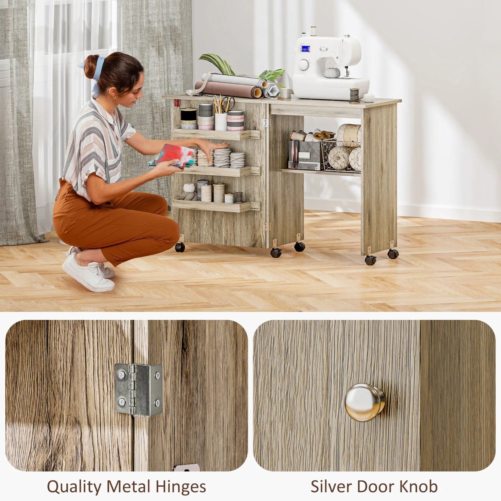 Grey Folding Sewing Table Drop Leaf Rolling Craft Desk with Wheels Space Saving - Home and Garden Furniture Shop - rustic - furniture