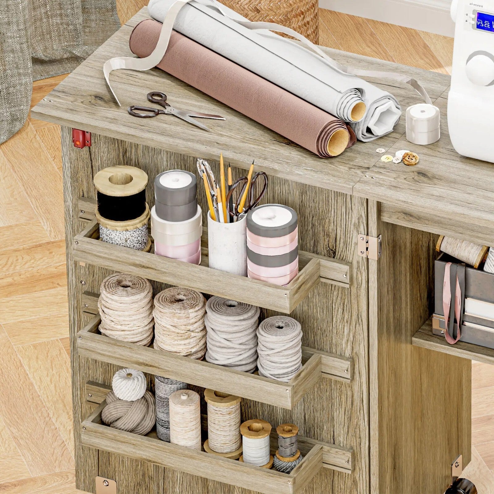 Grey Folding Sewing Table Drop Leaf Rolling Craft Desk with Wheels Space Saving - Home and Garden Furniture Shop - rustic - furniture