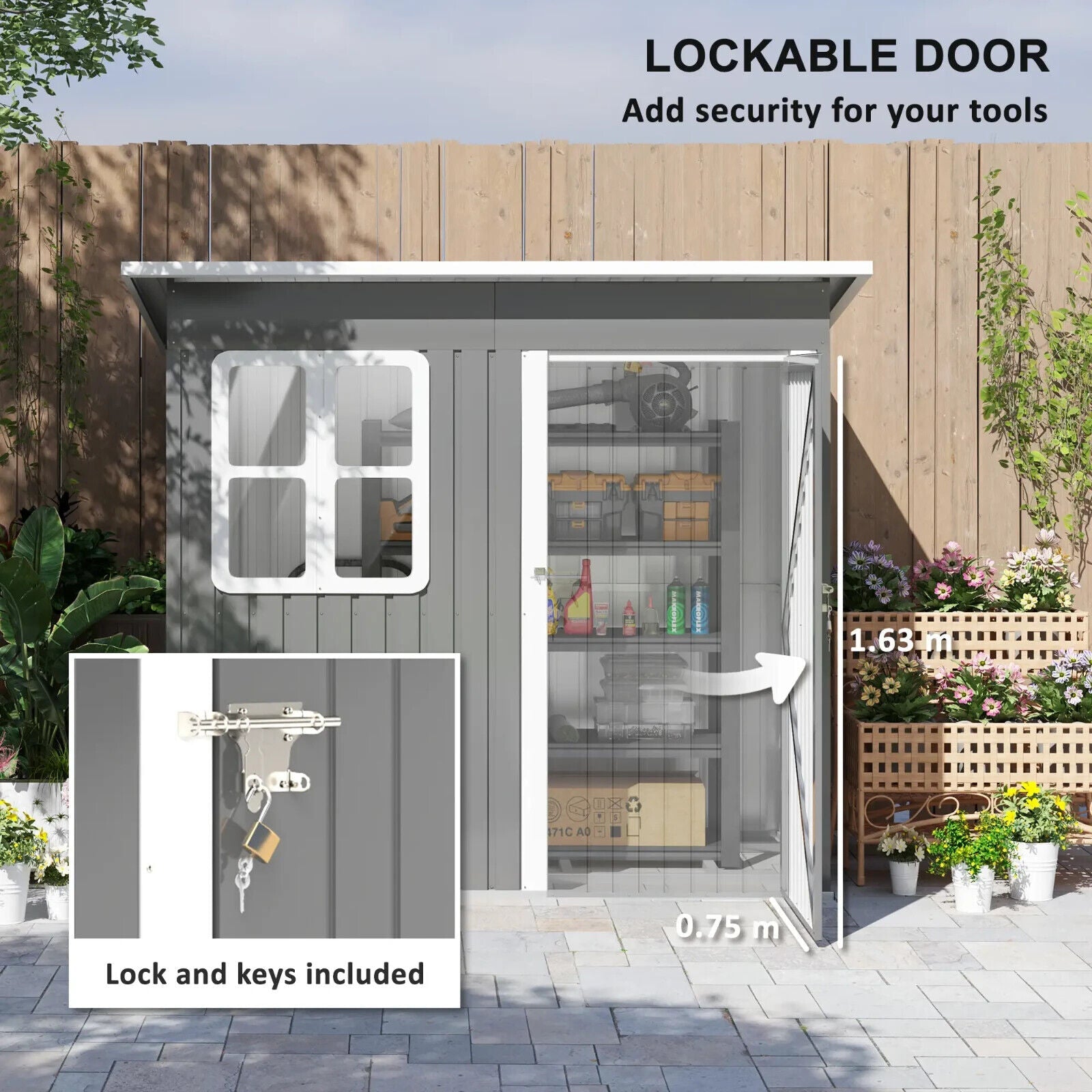Grey Galvanised Steel Garden Storage Shed 7x4ft Lockable Door and Foundation Kit - Home and Garden Furniture Shop - #rustic - furniture#