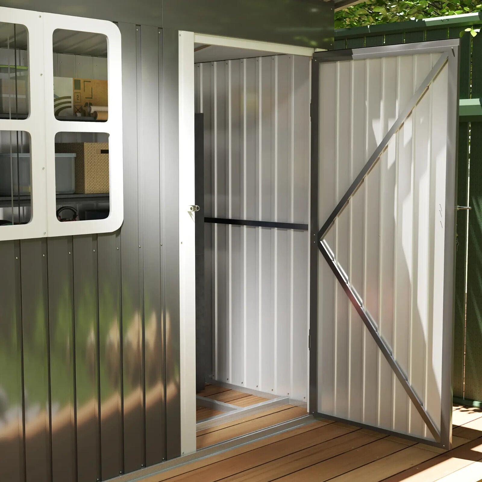 Grey Galvanised Steel Garden Storage Shed 7x4ft Lockable Door and Foundation Kit - Home and Garden Furniture Shop - #rustic - furniture#
