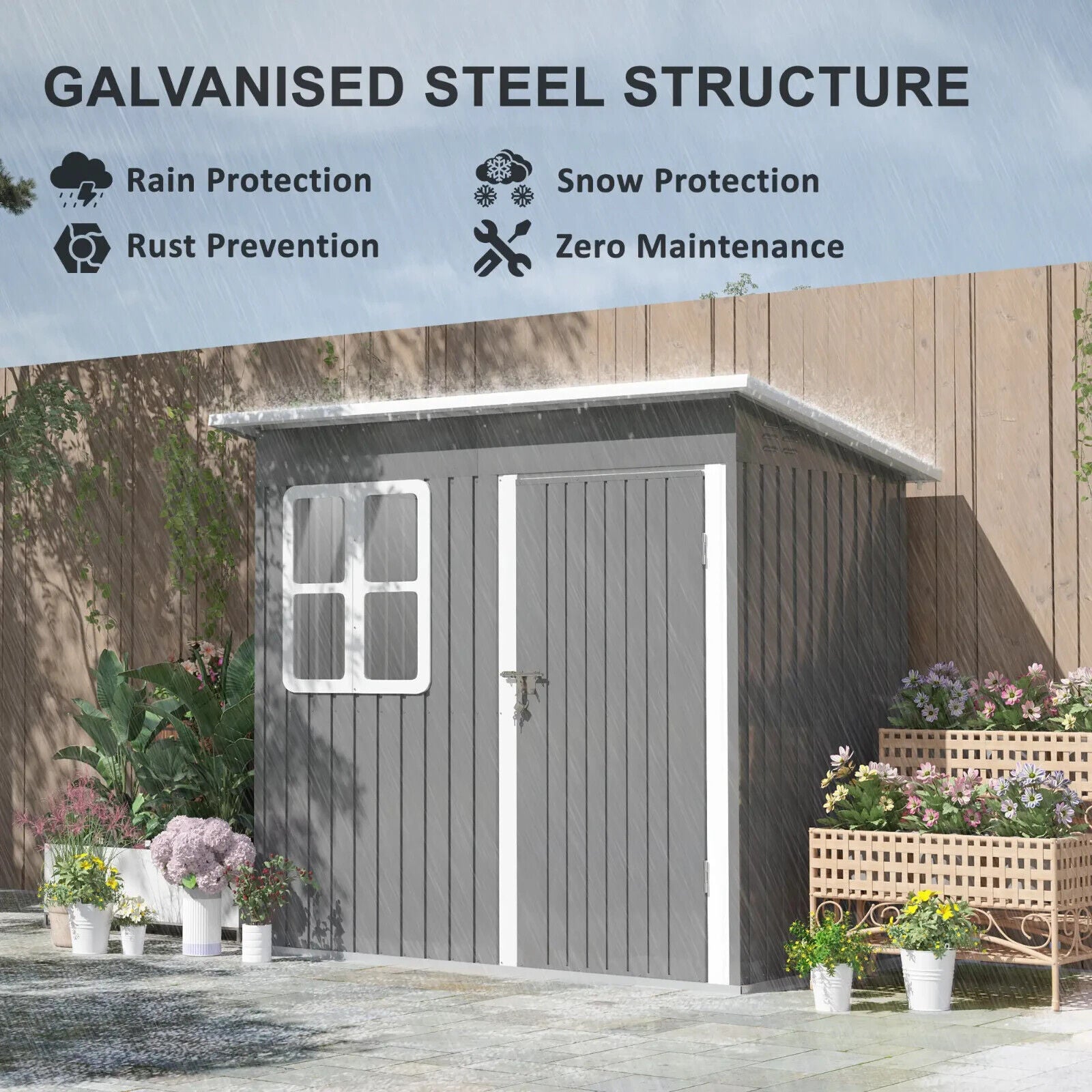 Grey Galvanised Steel Garden Storage Shed 7x4ft Lockable Door and Foundation Kit - Home and Garden Furniture Shop - #rustic - furniture#