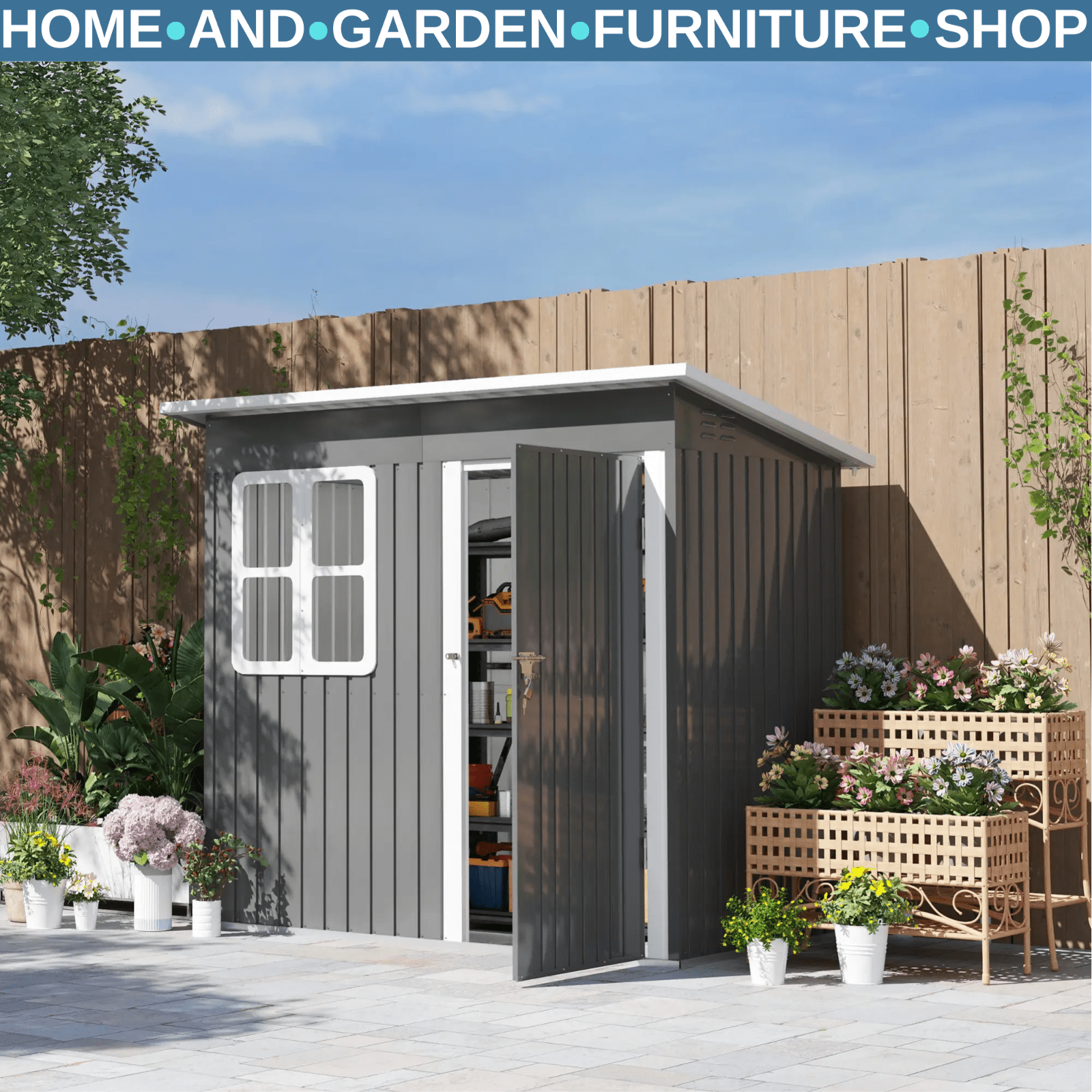 Grey Galvanised Steel Garden Storage Shed 7x4ft Lockable Door and Foundation Kit - Home and Garden Furniture Shop - #rustic - furniture#