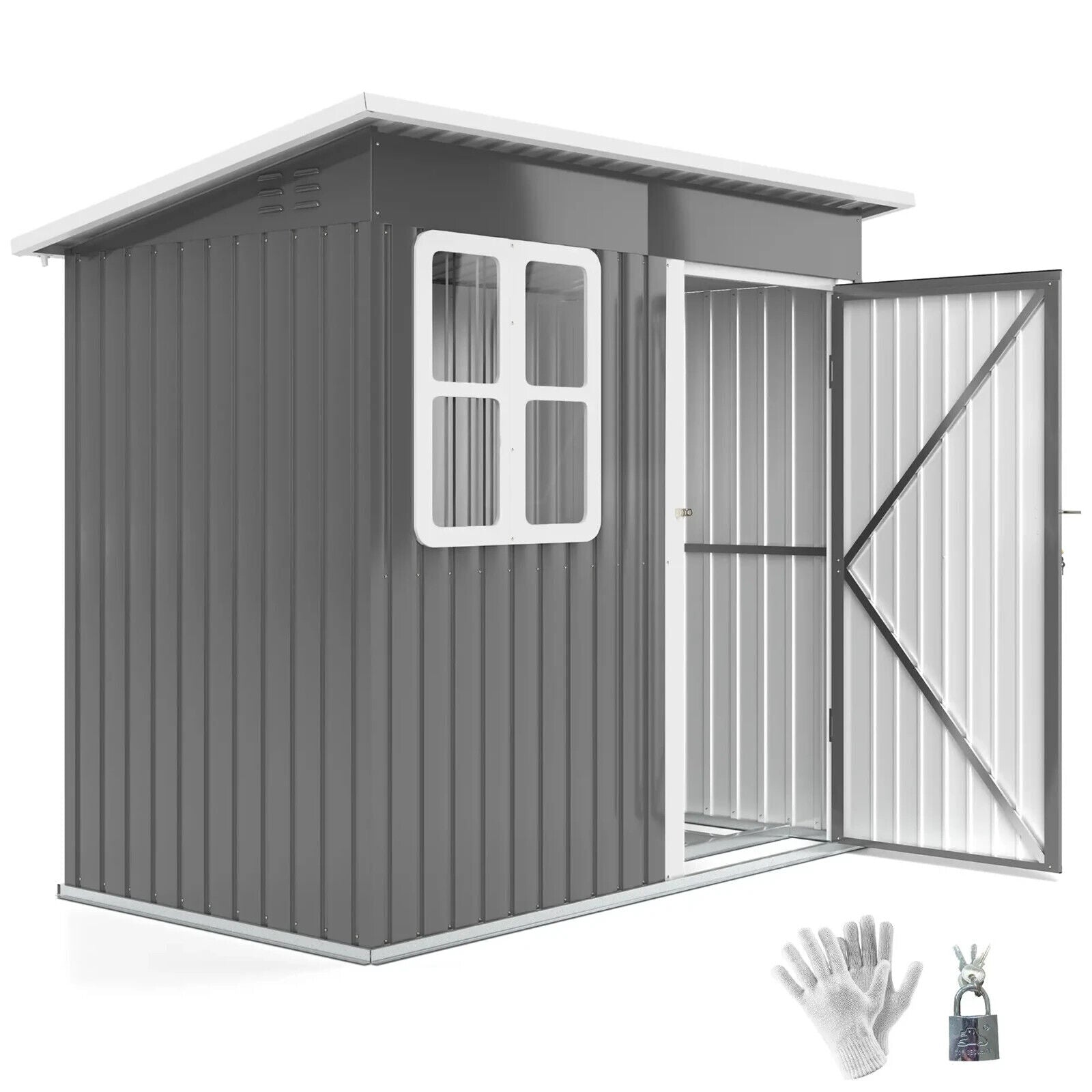 Grey Galvanised Steel Garden Storage Shed 7x4ft Lockable Door and Foundation Kit - Home and Garden Furniture Shop - #rustic - furniture#