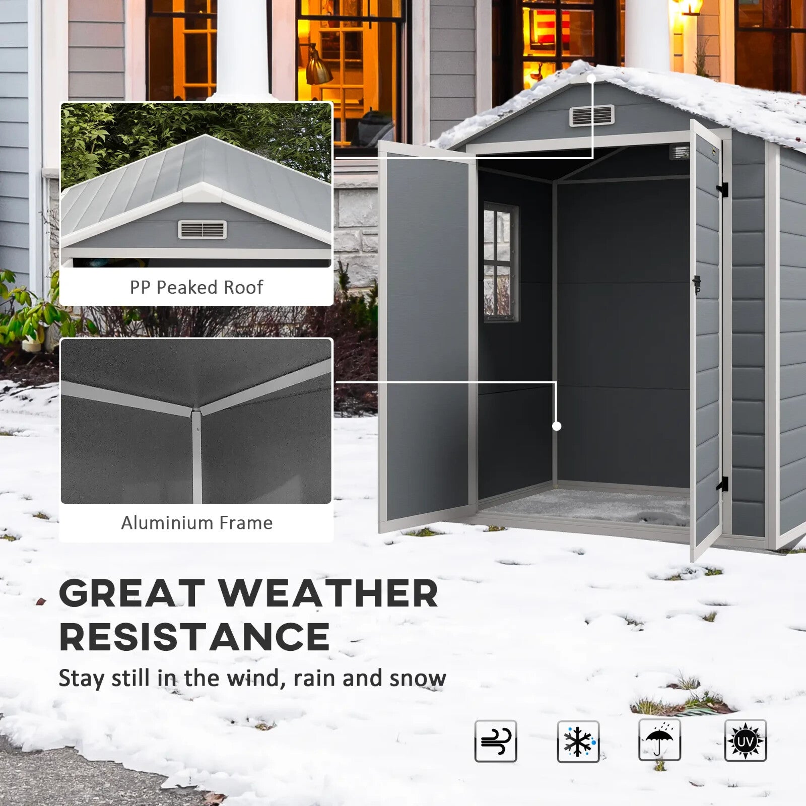 Grey Garden Shed 6 x 4.5ft Plastic Tool Storage House w/ Lockable Double Doors - Home and Garden Furniture Shop - rustic - furniture