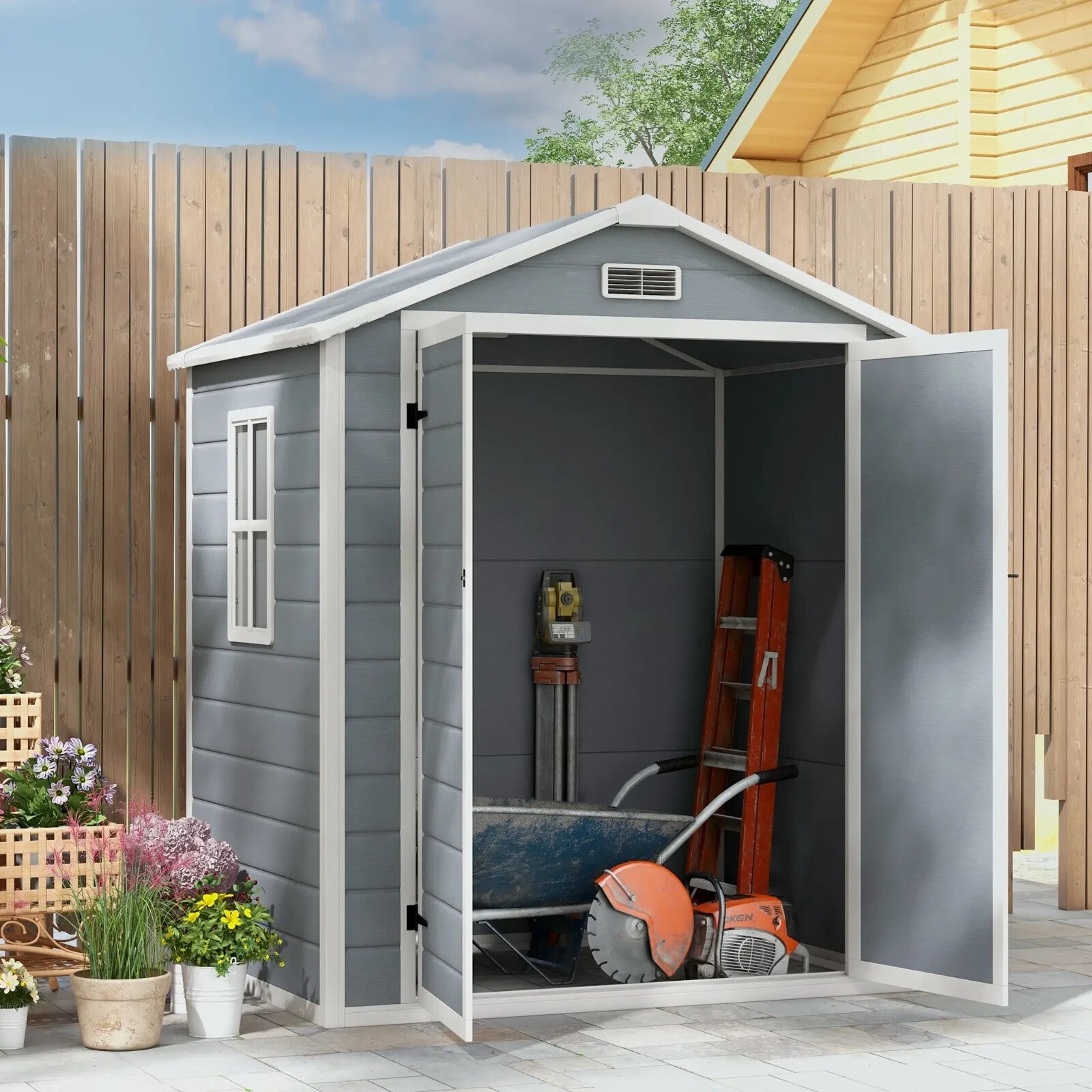 Grey Garden Shed 6 x 4.5ft Plastic Tool Storage House w/ Lockable Double Doors - Home and Garden Furniture Shop - rustic - furniture