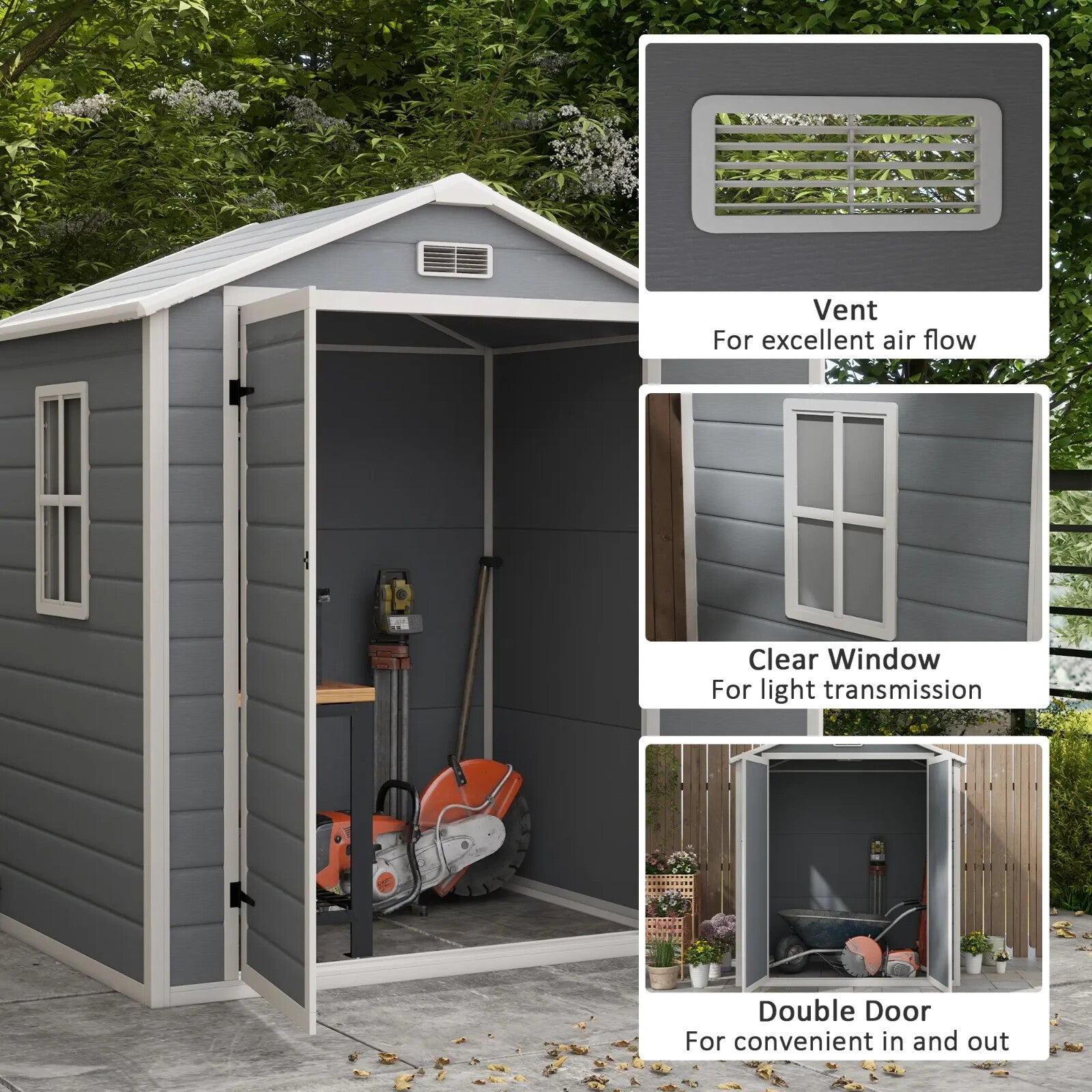 Grey Garden Shed 6 x 4.5ft Plastic Tool Storage House w/ Lockable Double Doors - Home and Garden Furniture Shop - rustic - furniture