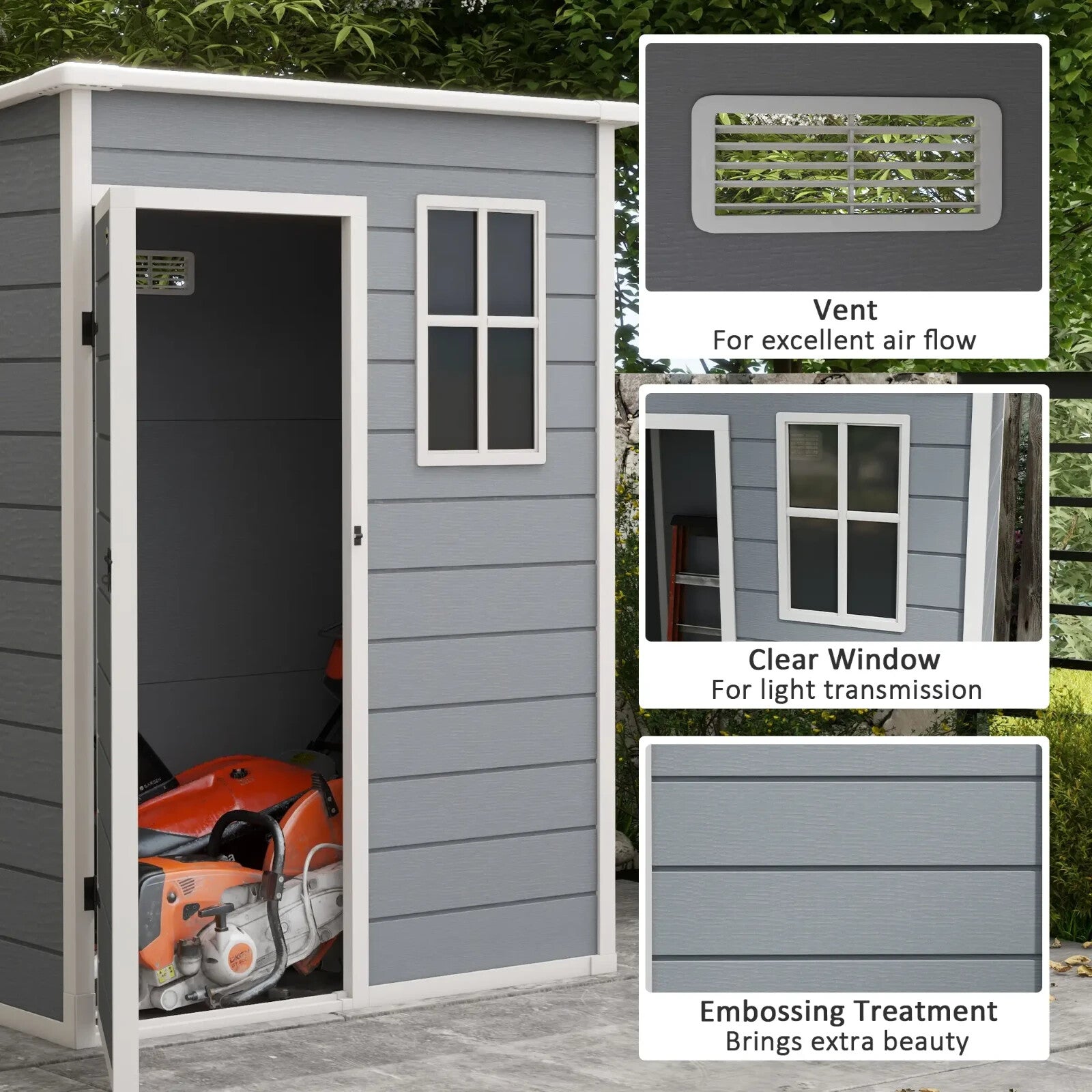 Grey Garden Storage Shed with Lockable Door Window 5x3ft Utility Tool Cabinet - Home and Garden Furniture Shop - rustic - furniture