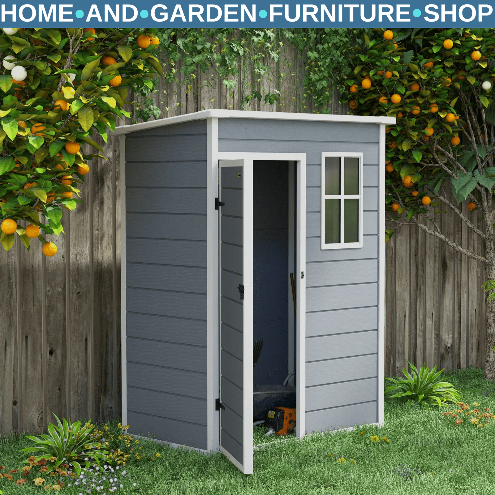 Grey Garden Storage Shed with Lockable Door Window 5x3ft Utility Tool Cabinet - Home and Garden Furniture Shop - rustic - furniture
