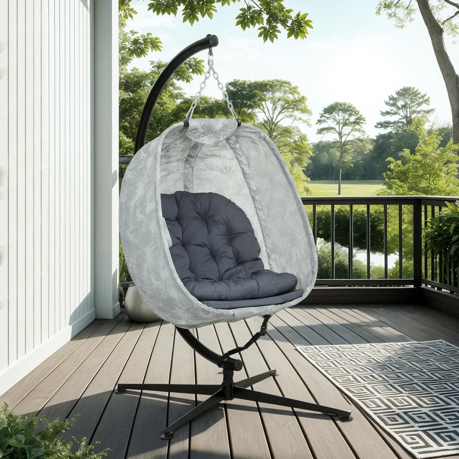 Grey Hanging Egg Chair Outdoor Indoor Swing Chair Conservatory Garden Furniture - Home and Garden Furniture Shop - rustic - furniture