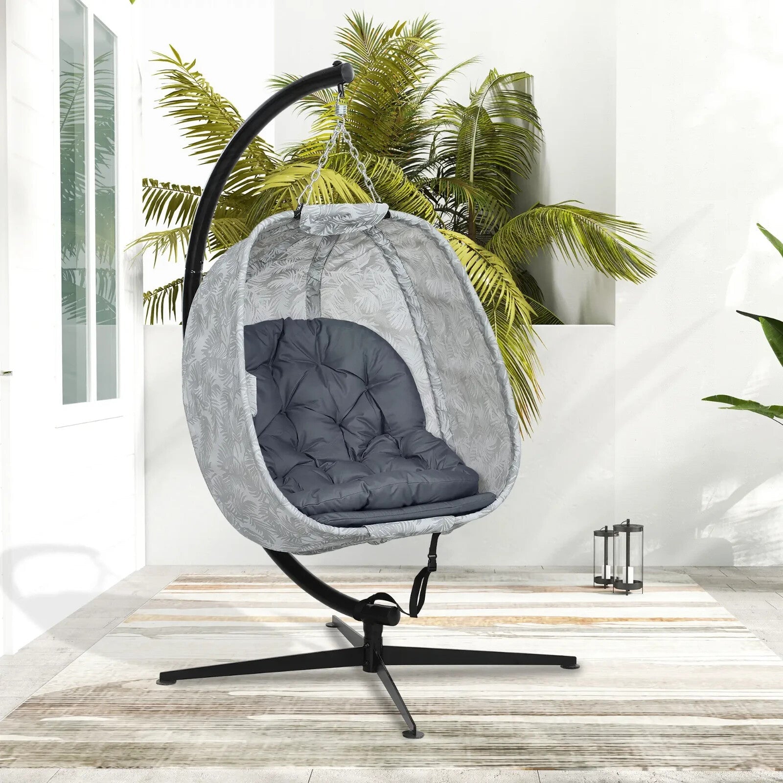 Grey Hanging Egg Chair Outdoor Indoor Swing Chair Conservatory Garden Furniture - Home and Garden Furniture Shop - rustic - furniture