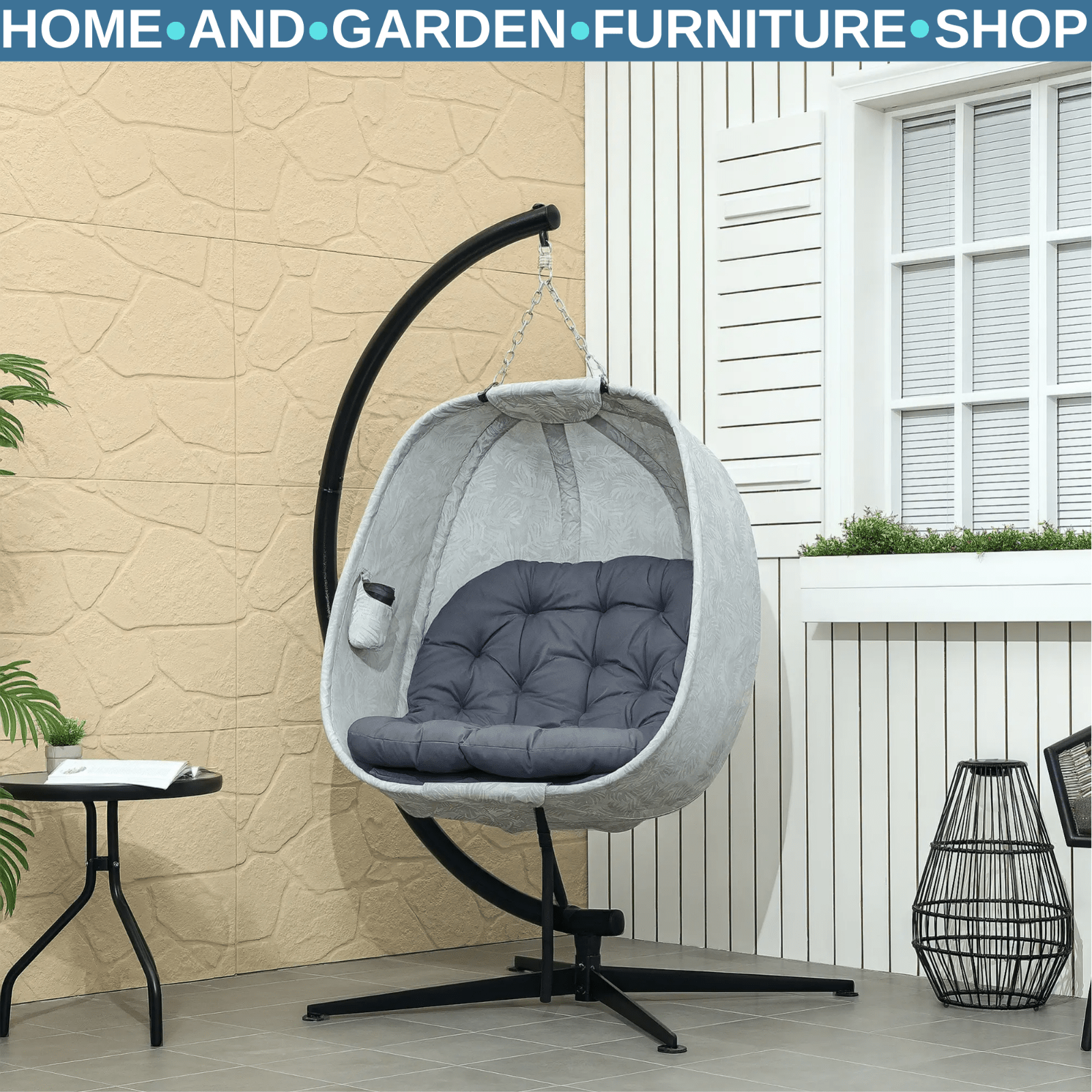 Grey Hanging Egg Chair Outdoor Indoor Swing Chair Conservatory Garden Furniture - Home and Garden Furniture Shop - rustic - furniture