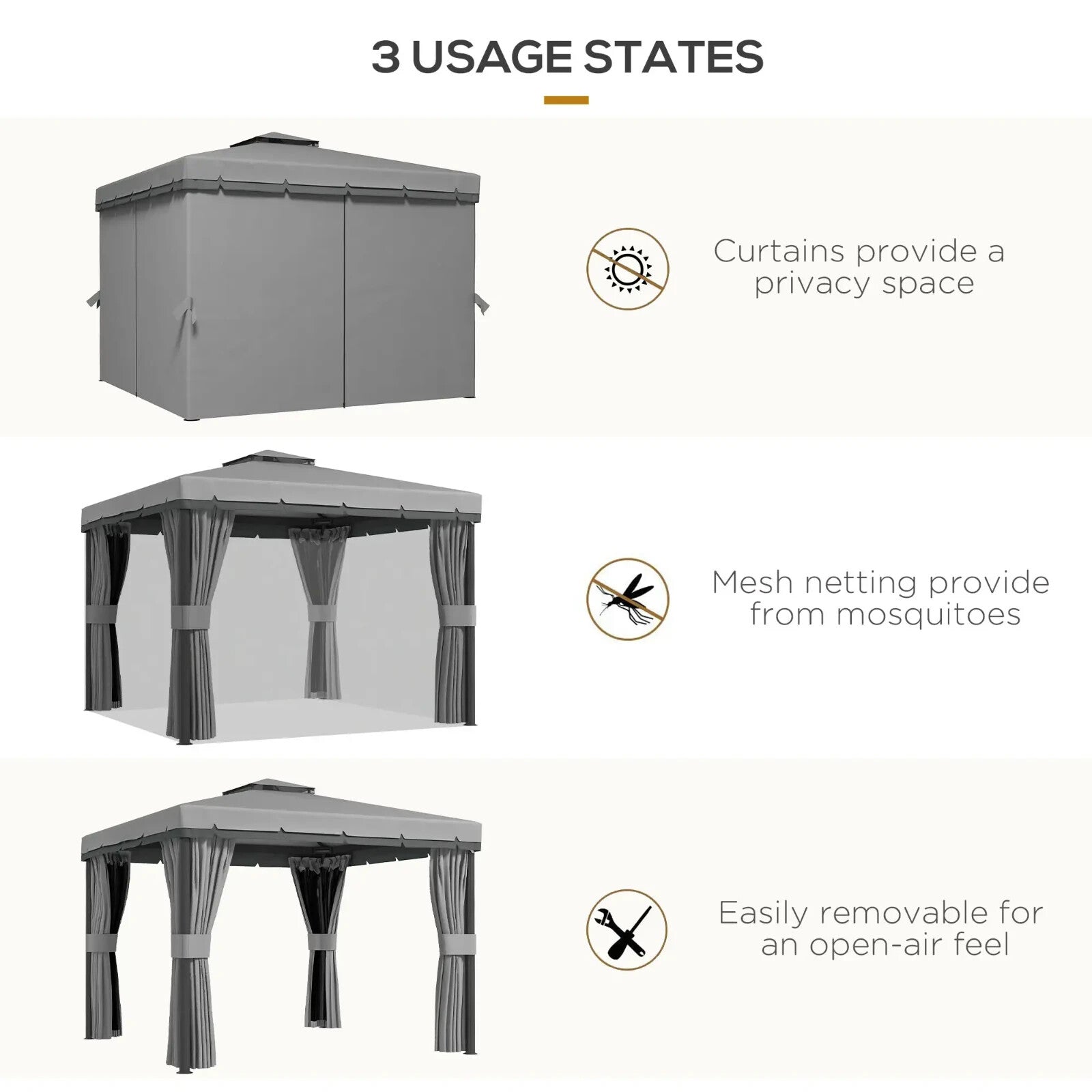 Grey Heavy Duty 3 x 3m Patio Gazebo Garden Shelter Mosquito Netting Double Roof - Home and Garden Furniture Shop - rustic - furniture