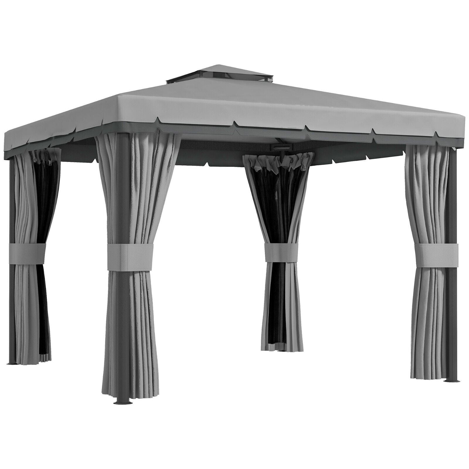 Grey Heavy Duty 3 x 3m Patio Gazebo Garden Shelter Mosquito Netting Double Roof - Home and Garden Furniture Shop - #rustic - furniture#