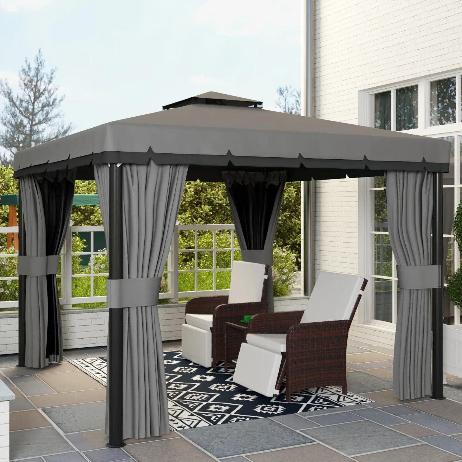 Grey Heavy Duty 3 x 3m Patio Gazebo Garden Shelter Mosquito Netting Double Roof - Home and Garden Furniture Shop - rustic - furniture
