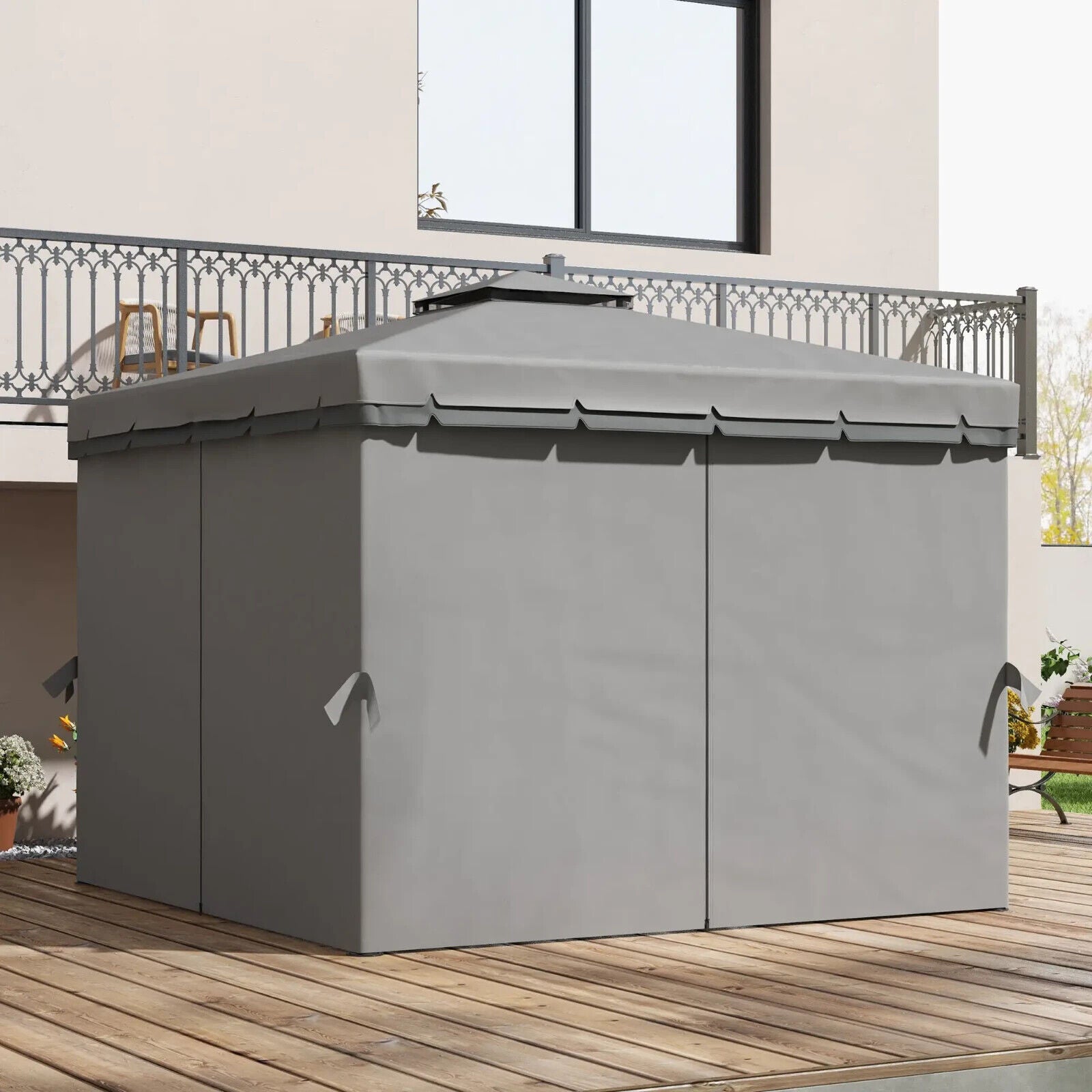 Grey Heavy Duty 3 x 3m Patio Gazebo Garden Shelter Mosquito Netting Double Roof - Home and Garden Furniture Shop - #rustic - furniture#