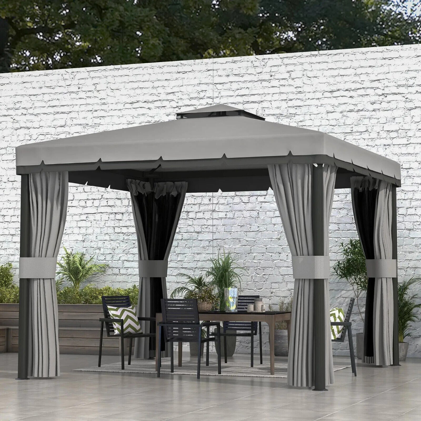 Grey Heavy Duty 3 x 3m Patio Gazebo Garden Shelter Mosquito Netting Double Roof - Home and Garden Furniture Shop - #rustic - furniture#