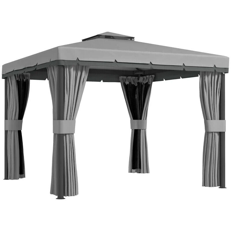 Grey Heavy Duty 3 x 3m Patio Gazebo Garden Shelter Mosquito Netting Double Roof - Home and Garden Furniture Shop - #rustic - furniture#