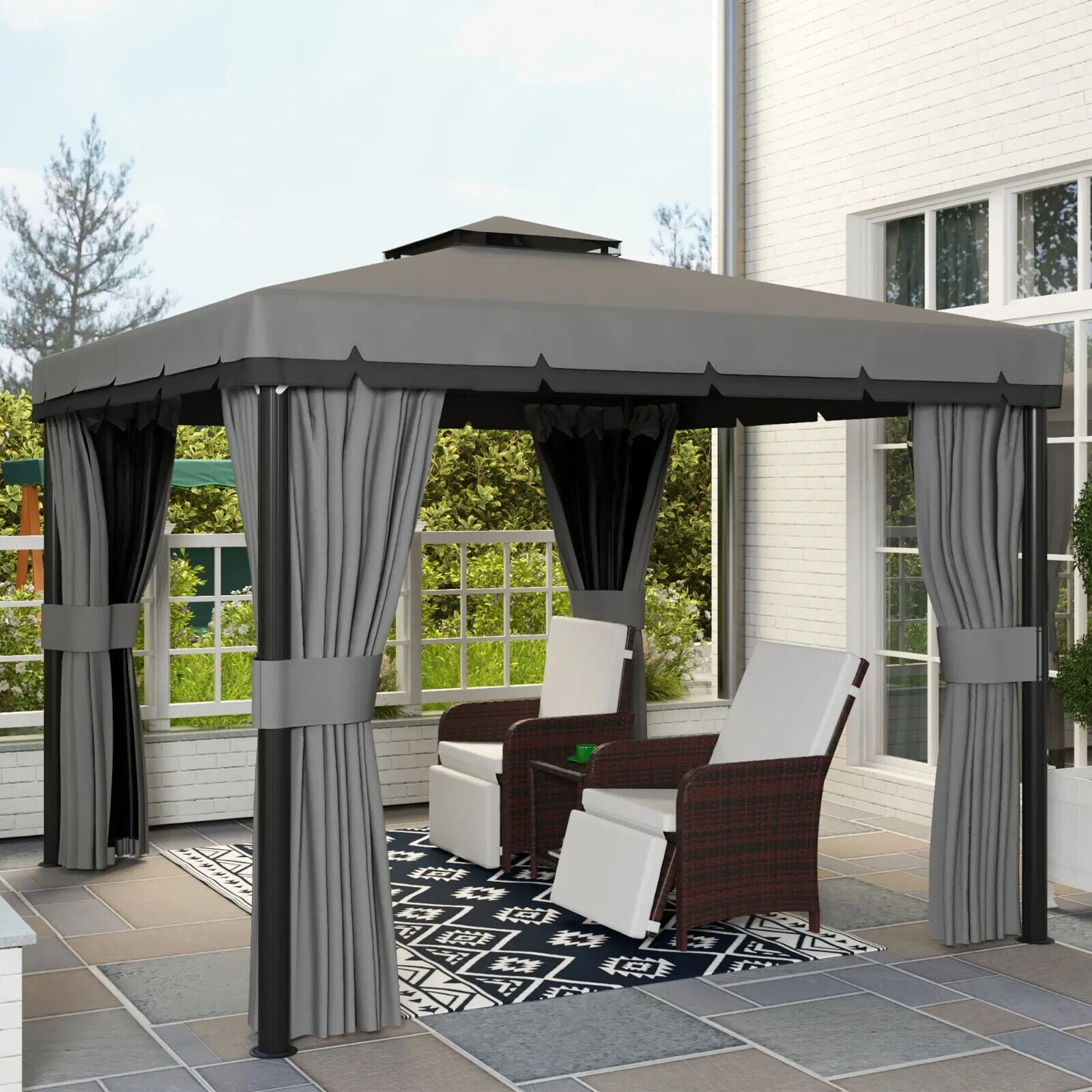 Grey Heavy Duty 3 x 3m Patio Gazebo Garden Shelter Mosquito Netting Double Roof - Home and Garden Furniture Shop - #rustic - furniture#
