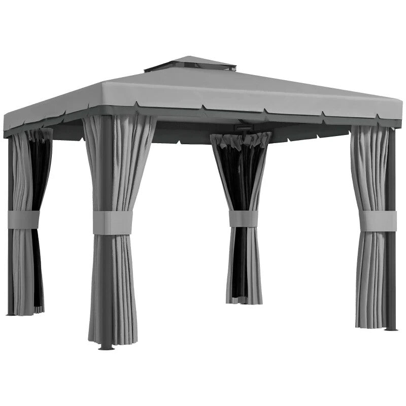 Grey Heavy Duty 3 x 3m Patio Gazebo Garden Shelter Mosquito Netting Double Roof - Home and Garden Furniture Shop - rustic - furniture