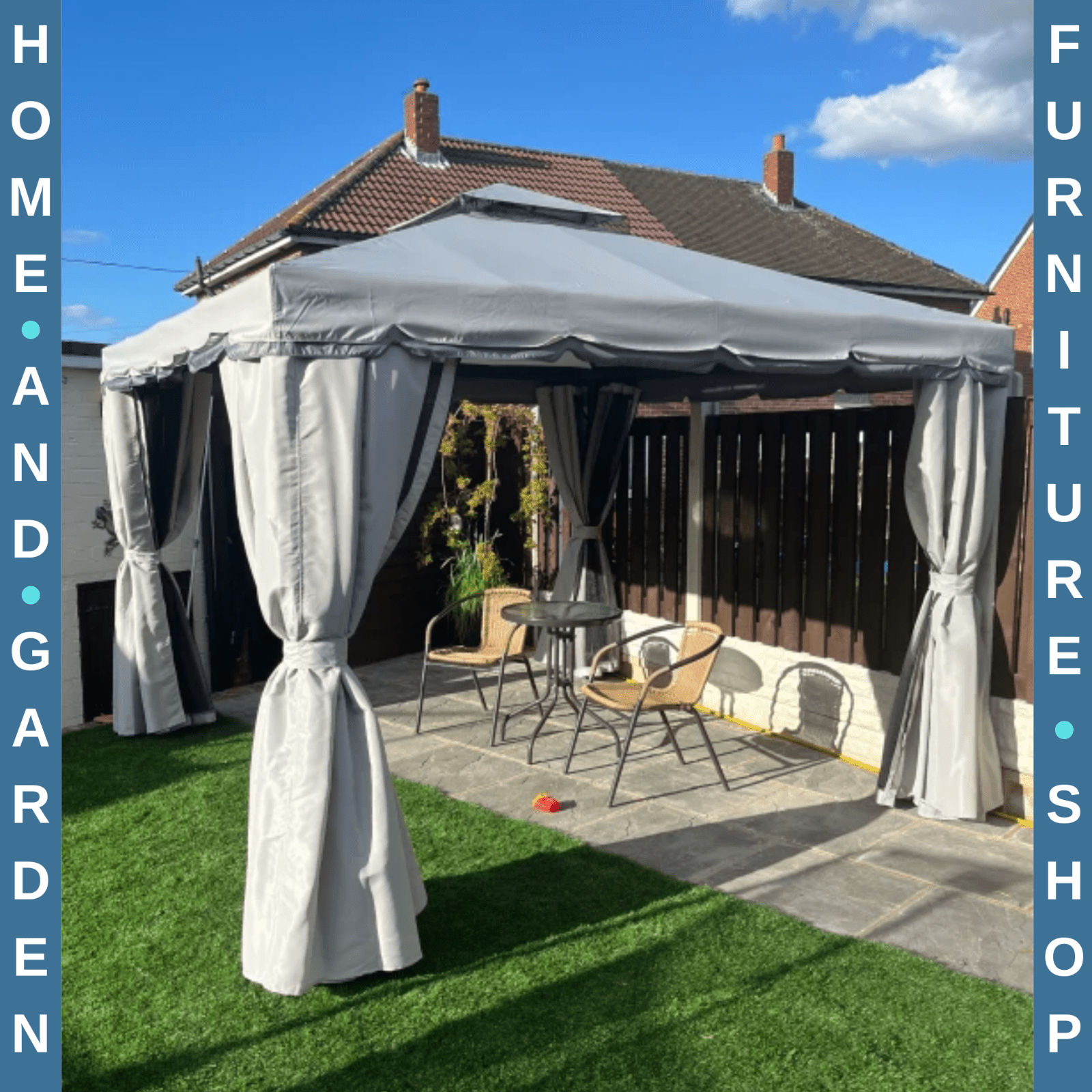Grey Heavy Duty 3 x 3m Patio Gazebo Garden Shelter Mosquito Netting Double Roof - Home and Garden Furniture Shop - rustic - furniture